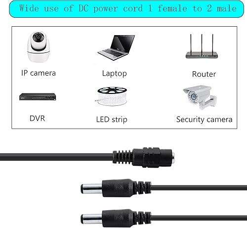 Miniatura 4 de GINTOOYUN DC Y Splitter Cable 1 Female to 2 Male,5.5mm x 2.1mm DC Power Extension Adapter Cable,for CCTV Surveillance Cameras,Surveillance