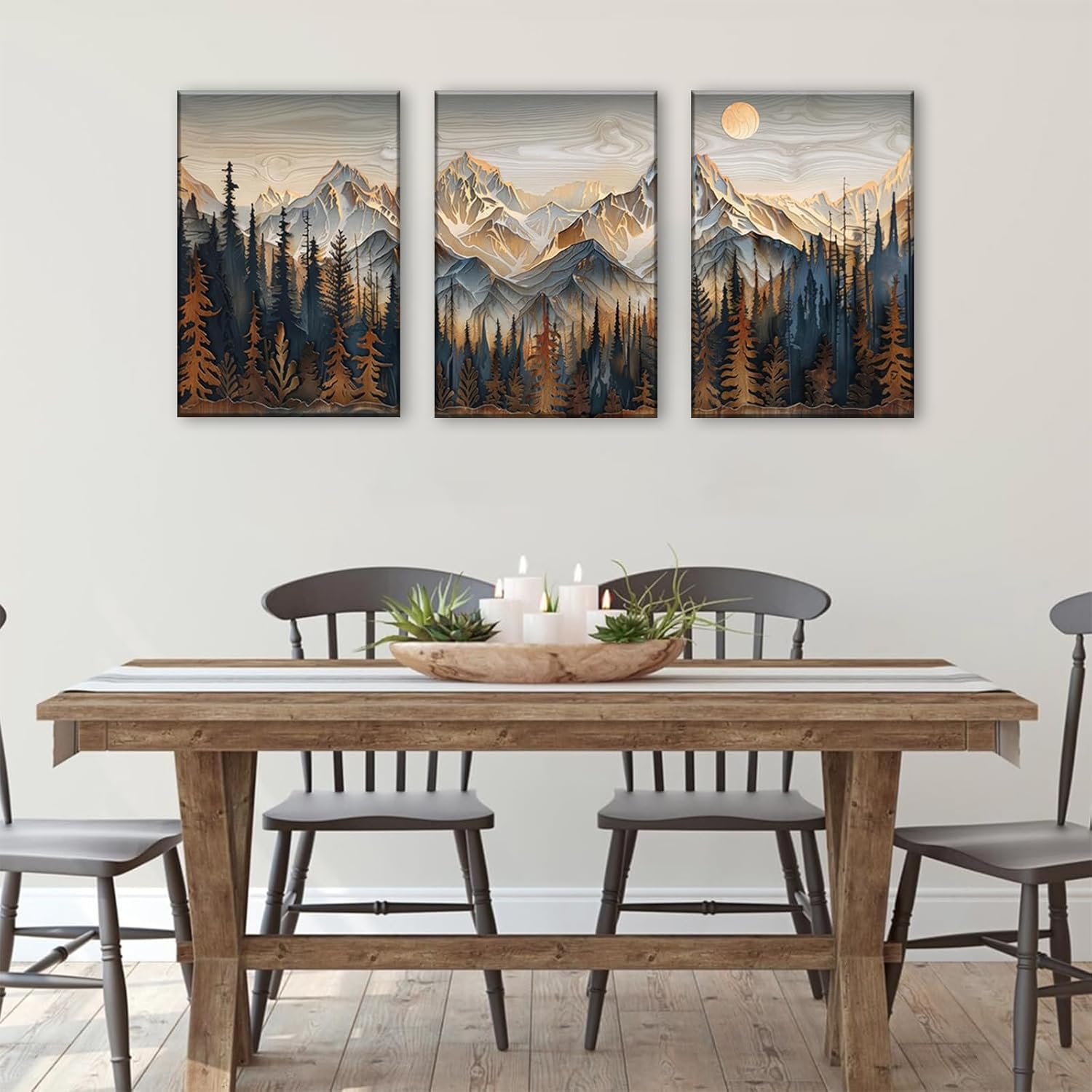 PLPKEYGR 3Pcs Mountain Wall Art Mountain Wall Decor Natural Daylight Scenery Art Painting Picture Prints for Living Room Bedroom Office 16x24 in Canvas