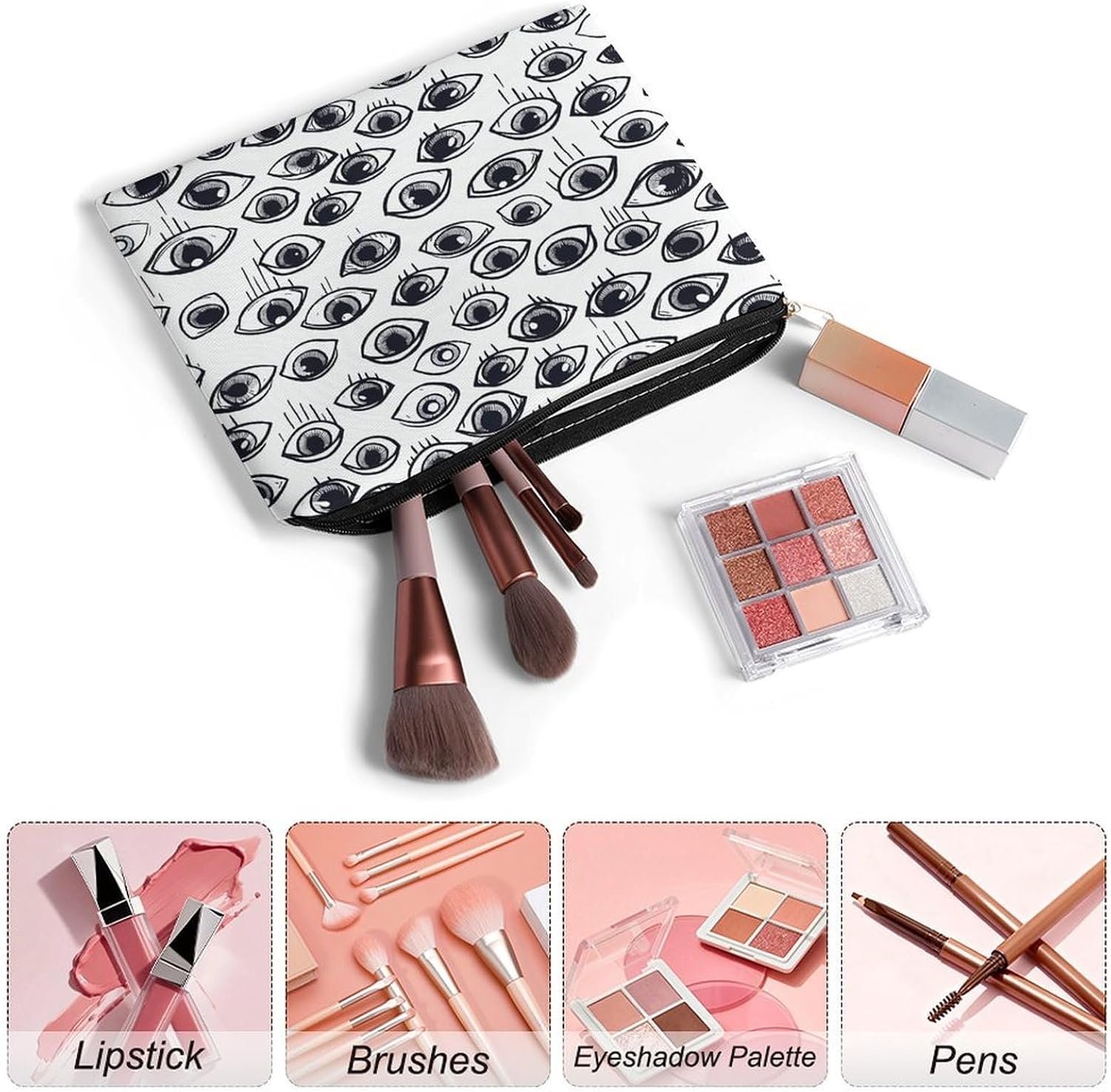 Eyeball Line Pattern Aesthetic Makeup Bag Cosmetic Bag with Zipper image 3