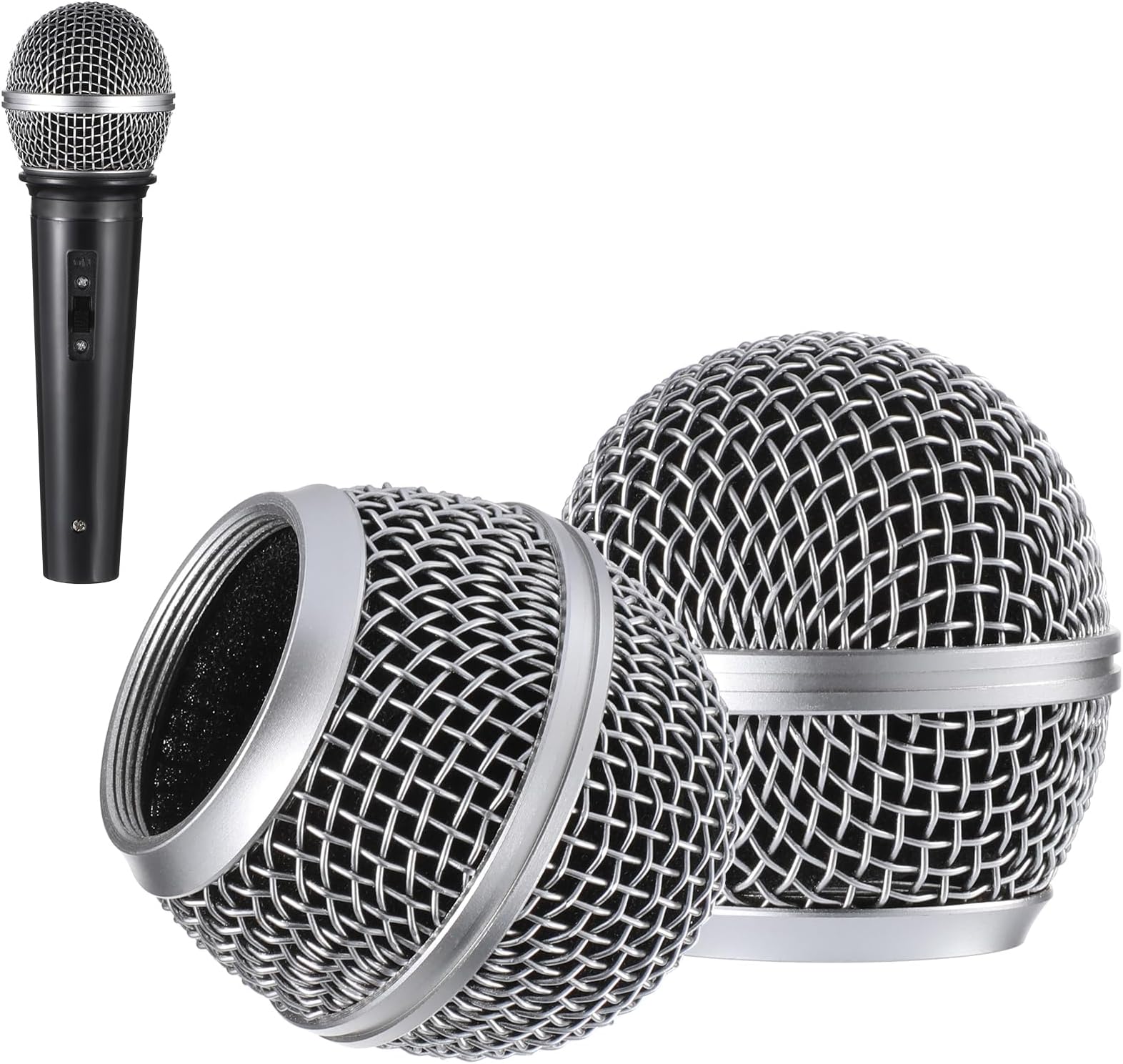 Microphone Head Replace Microphone Cover Microphone Windscreen Microphone Pop Filter Microphone Ball Head Mesh with Inner Foam Microphone Replacement Grille for Shure Sm58, 2 Pack,