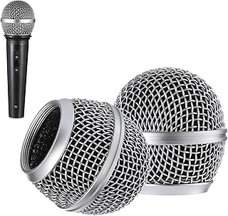 Microphone Head Replace Microphone Cover Microphone Windscreen Microphone Pop Filter Microphone Ball Head Mesh with Inner Foam Microphone Replacement Grille for Shure Sm58, 2 Pack,