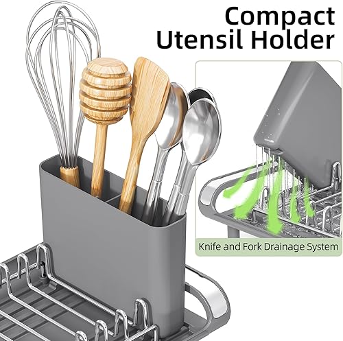 Miniatura 5 de TOOLF Escurridor de platos pequeño, mini escurridor compacto expandible, escurridor de platos delgado y extensible de acero inoxidable para