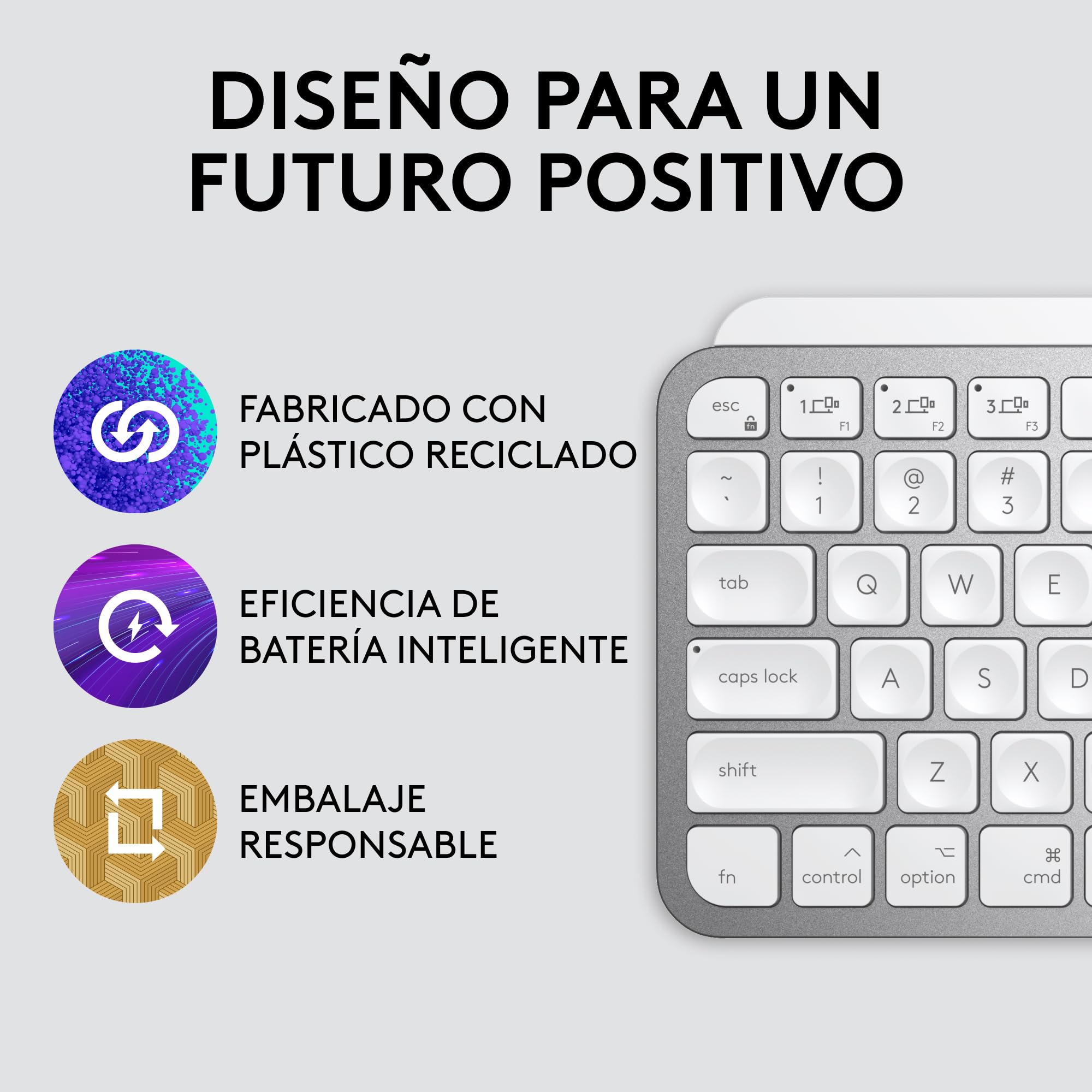 Logitech MX Keys Mini for Mac - Teclado inalámbrico Minimalista | Teclado Bluetooth Compacto, Retroiluminado, USB-C, para Mac, iPad, QWERTY Español - Gris claro