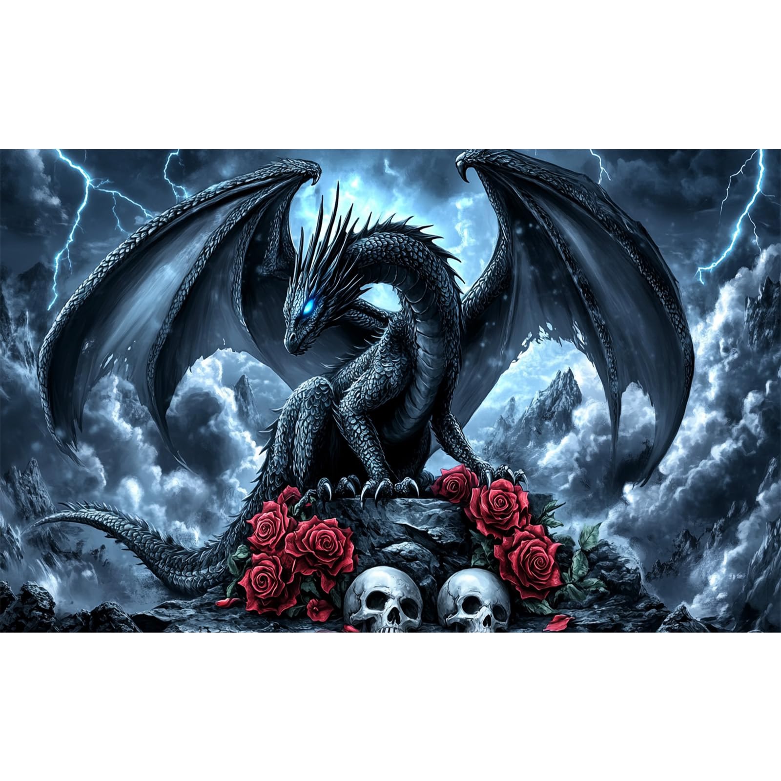 QENSPE Dragon Diamond Art Kits Adults 5d Diamond Painting Skull for Beginners Gem Art Full Round Crystal Embroidery Painting DIY Crafts Home Wall Decor (28x16 inch Canvas)