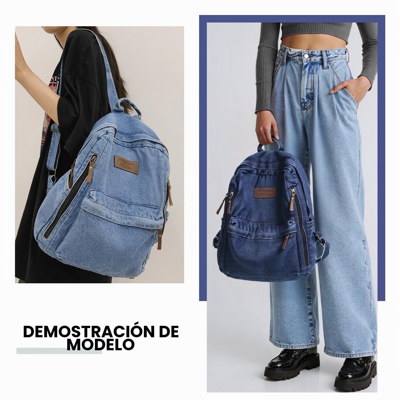 Mochila Vaquera Vintage Mujer Denim Mochila Escolar Universitaria