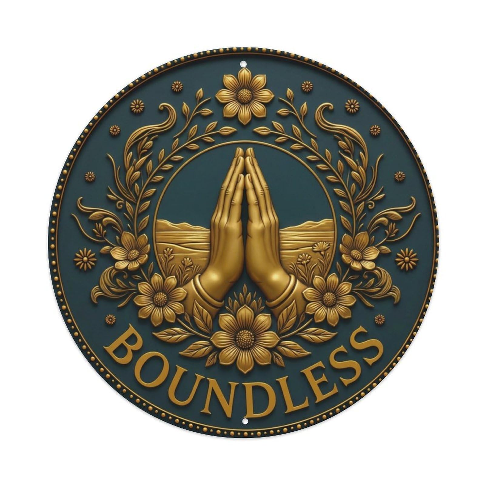 Fyrn Style Metal Tin Sign Vintage Namaste Praying Hands Boundless Flower Zen Yoga