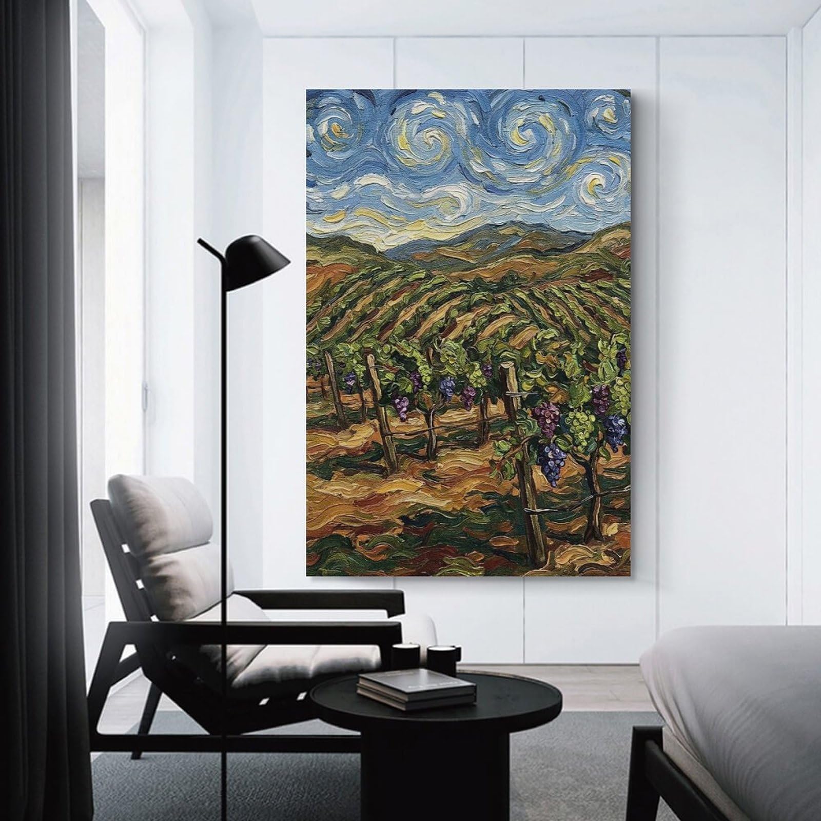 Junmoney Impressionist Vineyard Landscape Painting Canvas Wall Art, 20x30inch(50x75cm), for Bedroom Decor, Cosy Corners Or Studios, Stylish Decor for A Restful Room Update