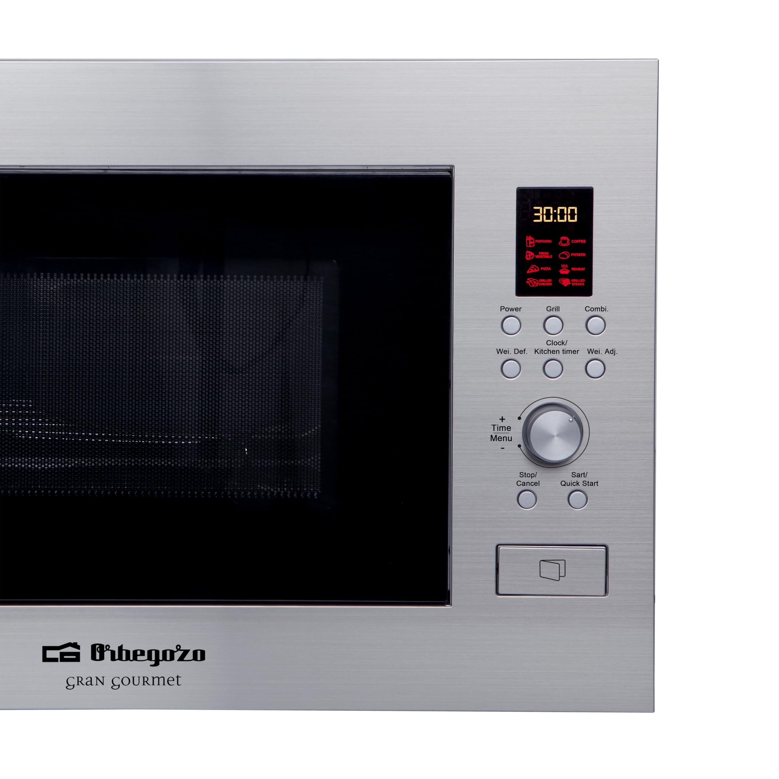 Orbegozo MIG 2330 - Microondas encastrable, 23 litros, cuerpo acero inoxidable, función grill, modo combi, protección infantil, 900 W