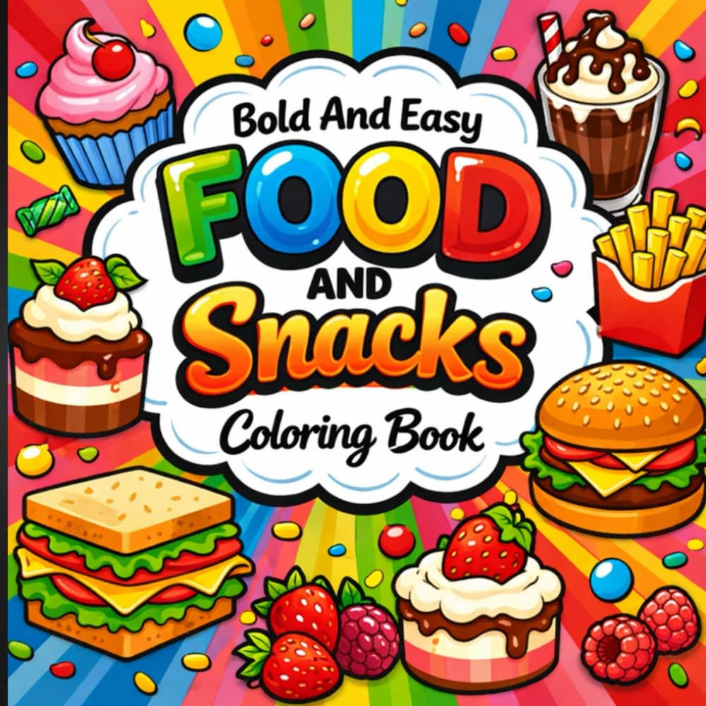 Bold and Easy Food and Snacks Coloring Book: Playful Desserts and Comfort Bites for Creative Escape.