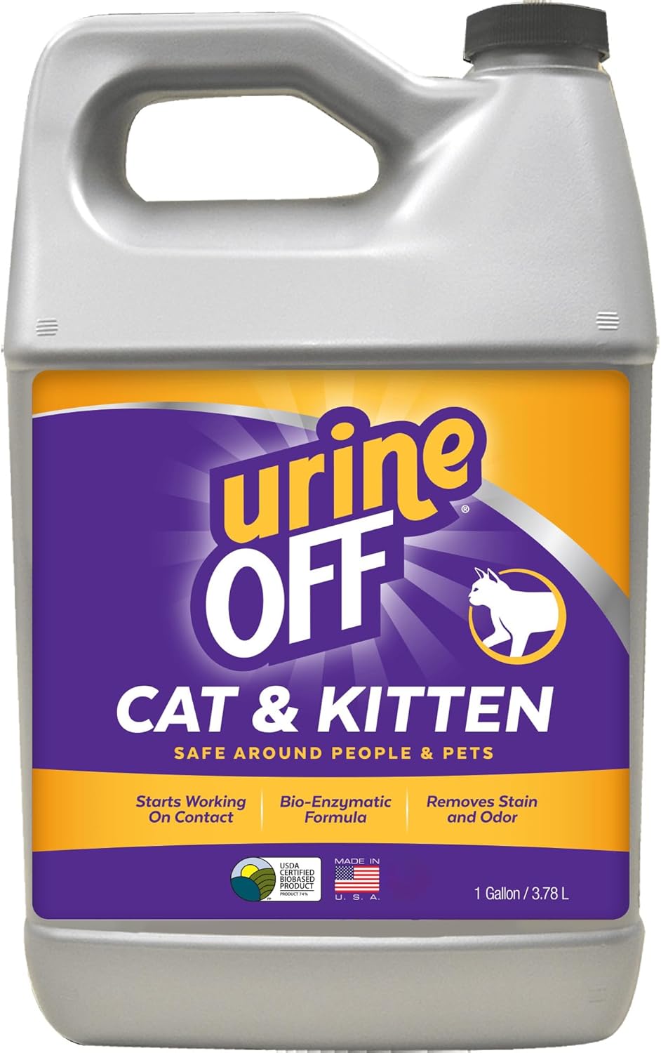 Urine Off Kitten & Cat Pet Stain Remover | Fresh Scent Carpet Cleaner | Bio Enzymatic Stain & Urine Odor Eliminator | Pet Safe Cleaner | 1 gal.