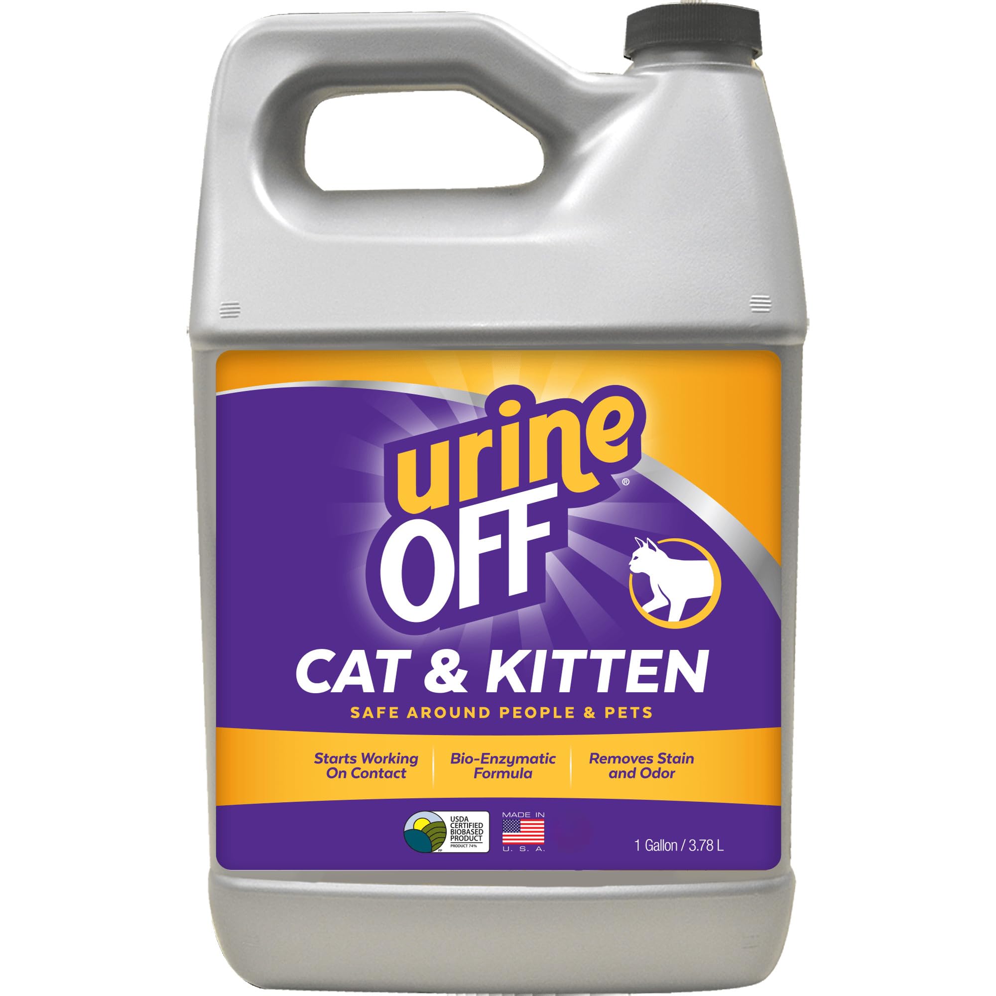 Urine Off Kitten & Cat Pet Stain Remover | Fresh Scent Carpet Cleaner | Bio Enzymatic Stain & Urine Odor Eliminator | Pet Safe Cleaner | 1 gal.