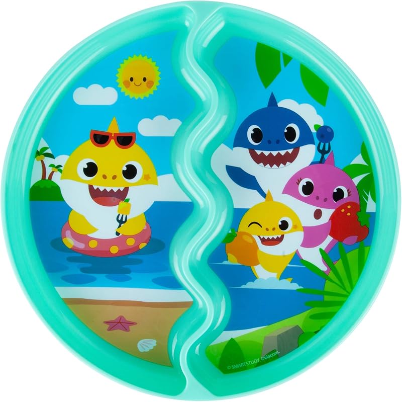 Pinkfong Baby Shark Divided Suction Plate- Dishwasher Safe Baby Plates with Suction Cups - Baby Feeding Essentials for Solid Food