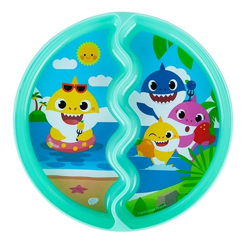 The First Years Pinkfong Baby Shark - Platos de succión divididos aptos para lavavajillas con ventosas, esenciales para la alimentación del bebé,