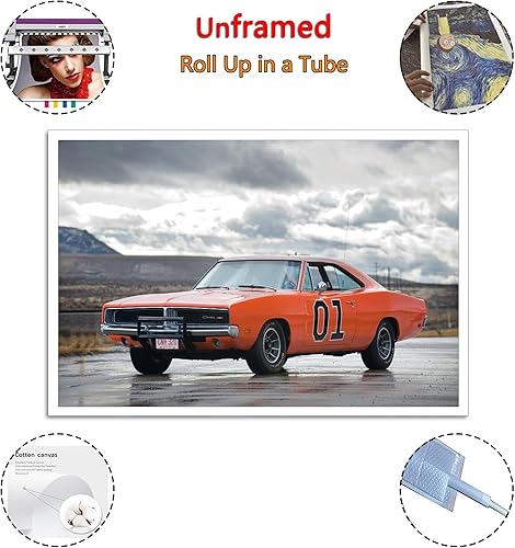 Miniatura 2 de Carros Dodge Charger General Lee Póster Pintura Decorativa Lienzo Arte de Pared Póster de Sala de Estar Dormitorio Pintura 16 x 24 pulgadas