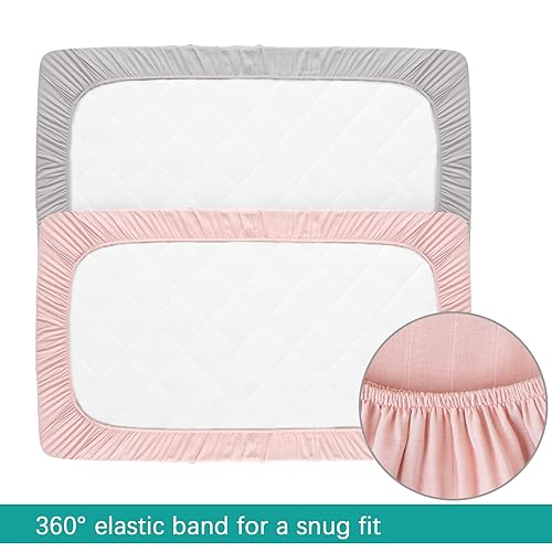 Miniatura 3 de Juego de 2 sábanas de muselina para cuna, para niños y niñas, ultra suave, para colchón estándar de cuna y colchón de cama infantil, gris y rosa