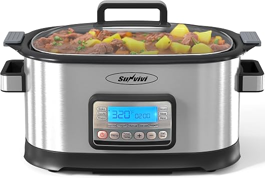 11-in-1 Multicooker, 6.5QT Slow Cooker Roaster Oven, Digital Programmable Multi Functional Pot with Timer, Temp Control, Delay Start, Glass Lid, Removable Nonstick Pot & Roast/Steam Rack