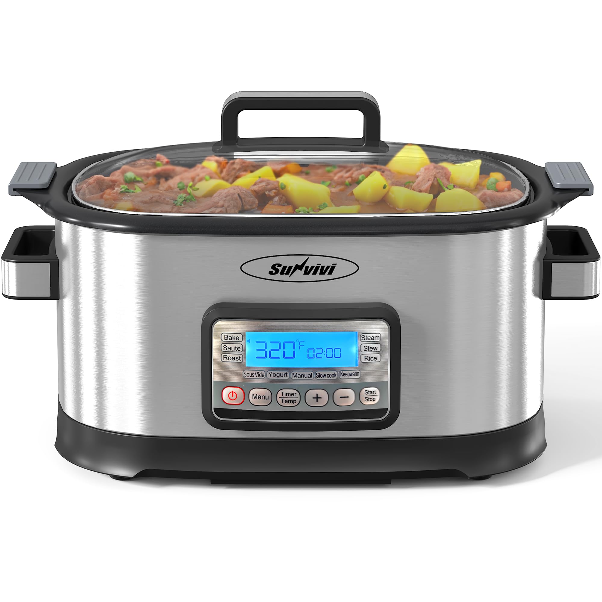 11 in 1 Multicooker, 6.5 Quart Slow Cooker Oven, Digital Programmable Multifunctional Pot with Timer, Temperature Control, Delay Start, Glass Lid, Pot-image-5