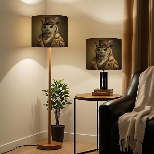 Miniatura 2 de Linen Drum Lamp Shades 1 Pack, 13''Wx10"H, Steampunk Retro Punk Bird Owl Steampunk Gear Top Hat Goggles Replacement Lampshades for Floor Lamps Table