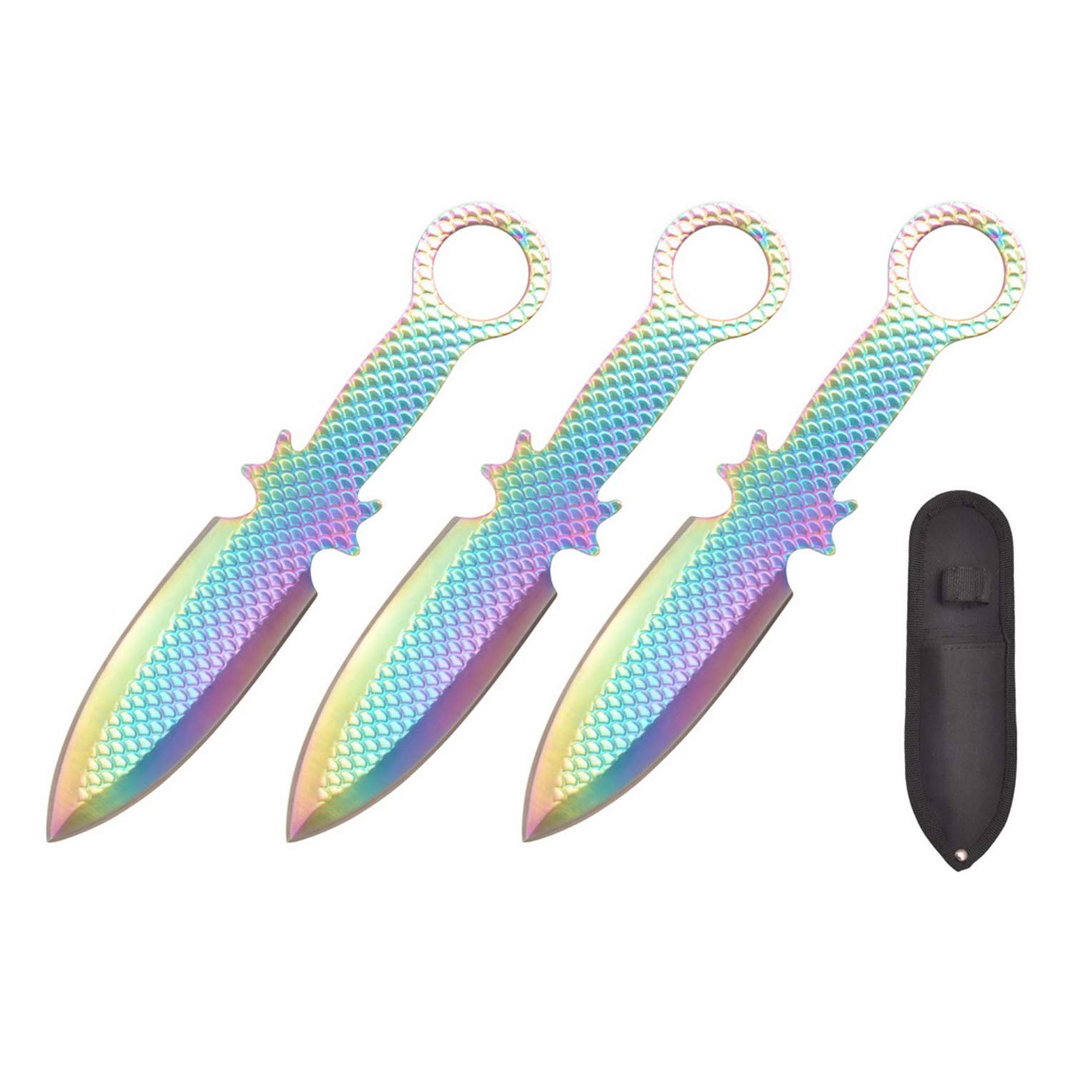 LALAPORT 3PC 6.5’’ Ninja Kunai Fixed Blade Throwing Knives + Sheath Set (Rainbow)