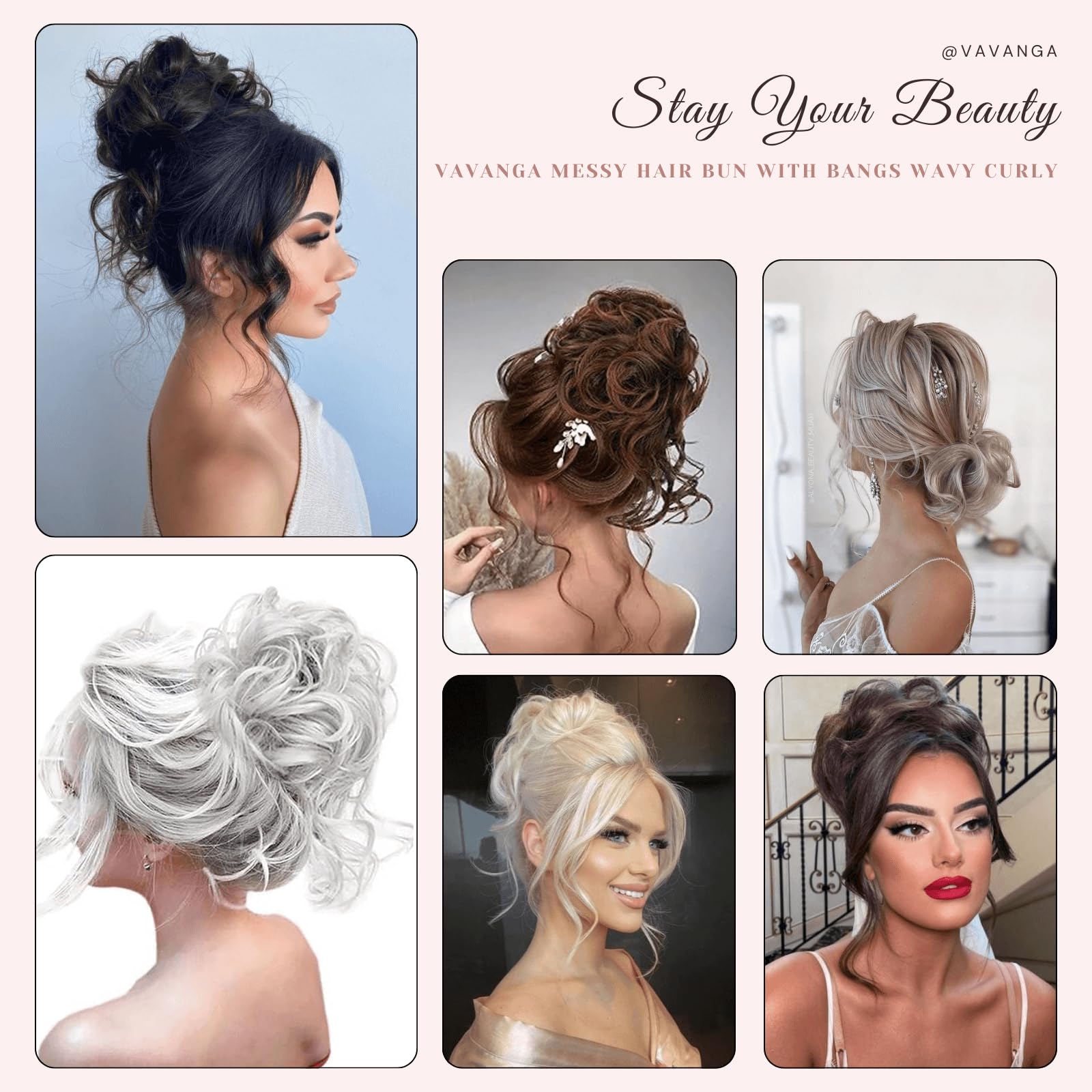 Amazon.com : VAVANGA Messy Claw Chignon Bun with Bangs Set 2  display picture 3