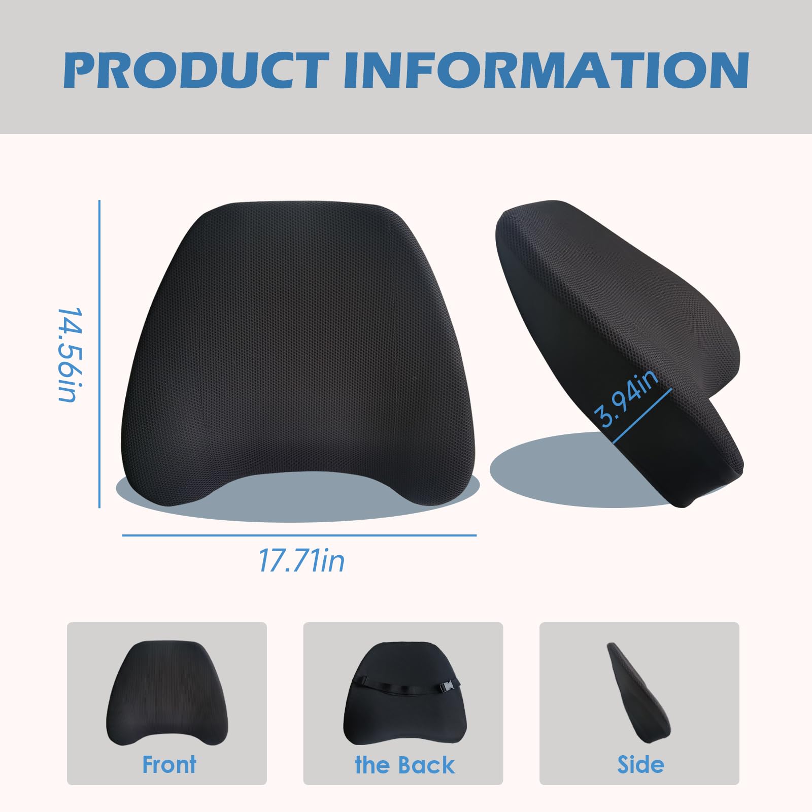 Almohada de apoyo lumbar súper acogedora para silla de coche/oficina, almohada lumbar 100% de espuma viscoelástica con funda extraíble transpirable, diseño ergonómico, soporte de espalda para aliviar