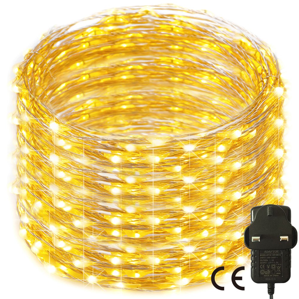 RcStarry(TM){480LED 160Ft}Led String Lights,480 LED Starry String Lights on 160Ft Silver Wire + Power Adapter for Christmas, Weddings, Parties(Warm White)