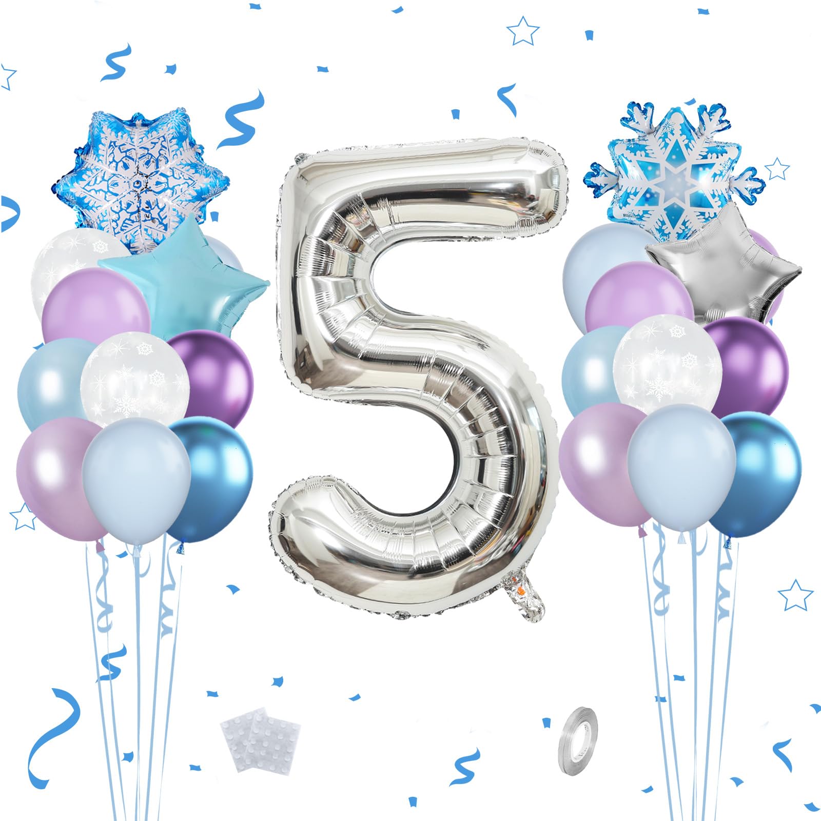 5th Frozen Birthday Decorations, Blue and Purple Frozen Balloons 5th Frozen Party Decorations Metallic Purple and Blue Frozen Party Balloons 5th Birthday Decorations For Girls Princess Birthday Party