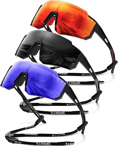 Miniatura 16 de Gafas de sol polarizadas deportivas para hombres y mujeres, lentes ligeros de TR90 con protección UV para ciclismo y correr A1 Negro/Azul