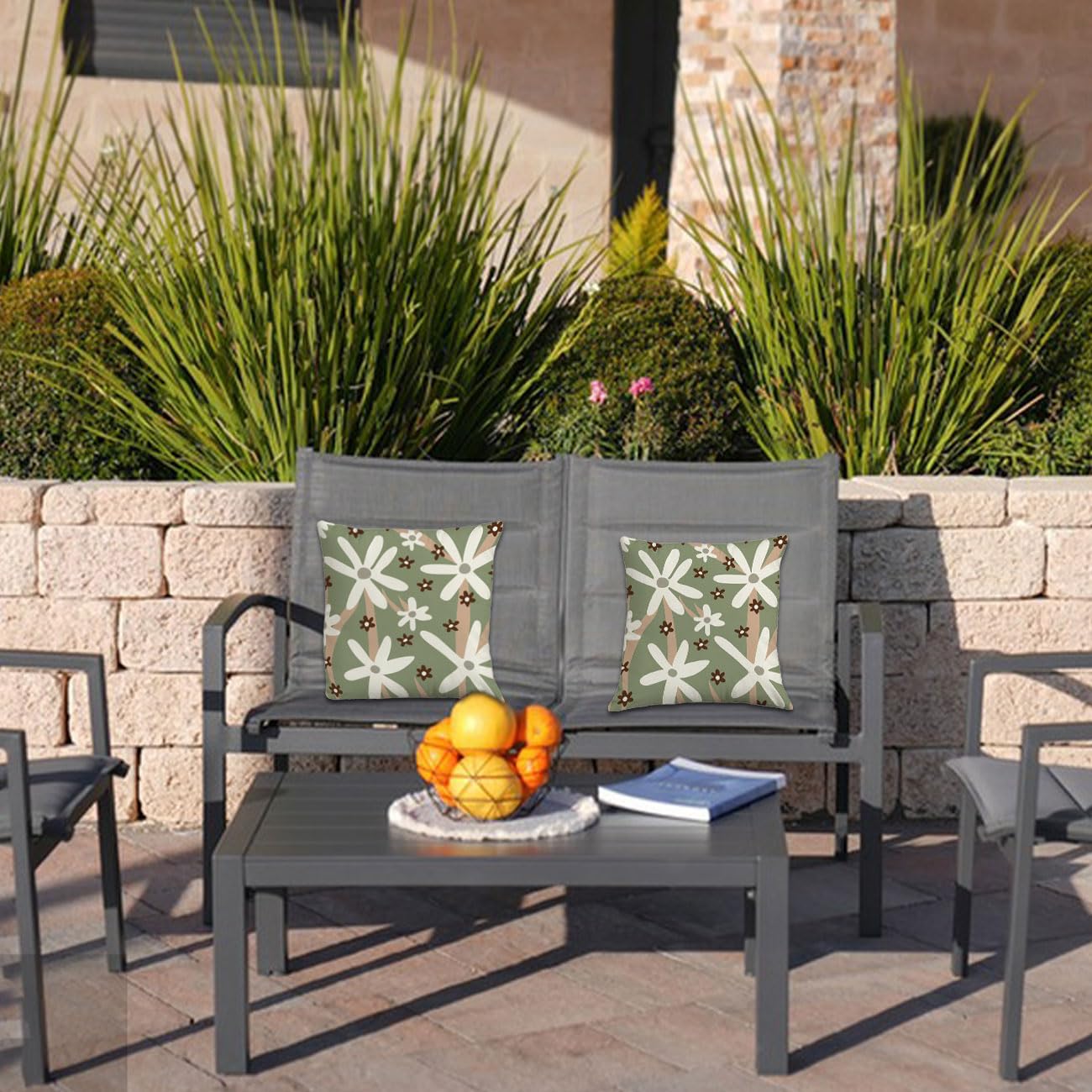 Set 2 45x45 cm Cuscini esterno Rivestimento resistente alle intemperie federa impermeabile divano impermeabili decorativi Motivo floreale botanico Giardino Balcone Cerniera invisibile Verde