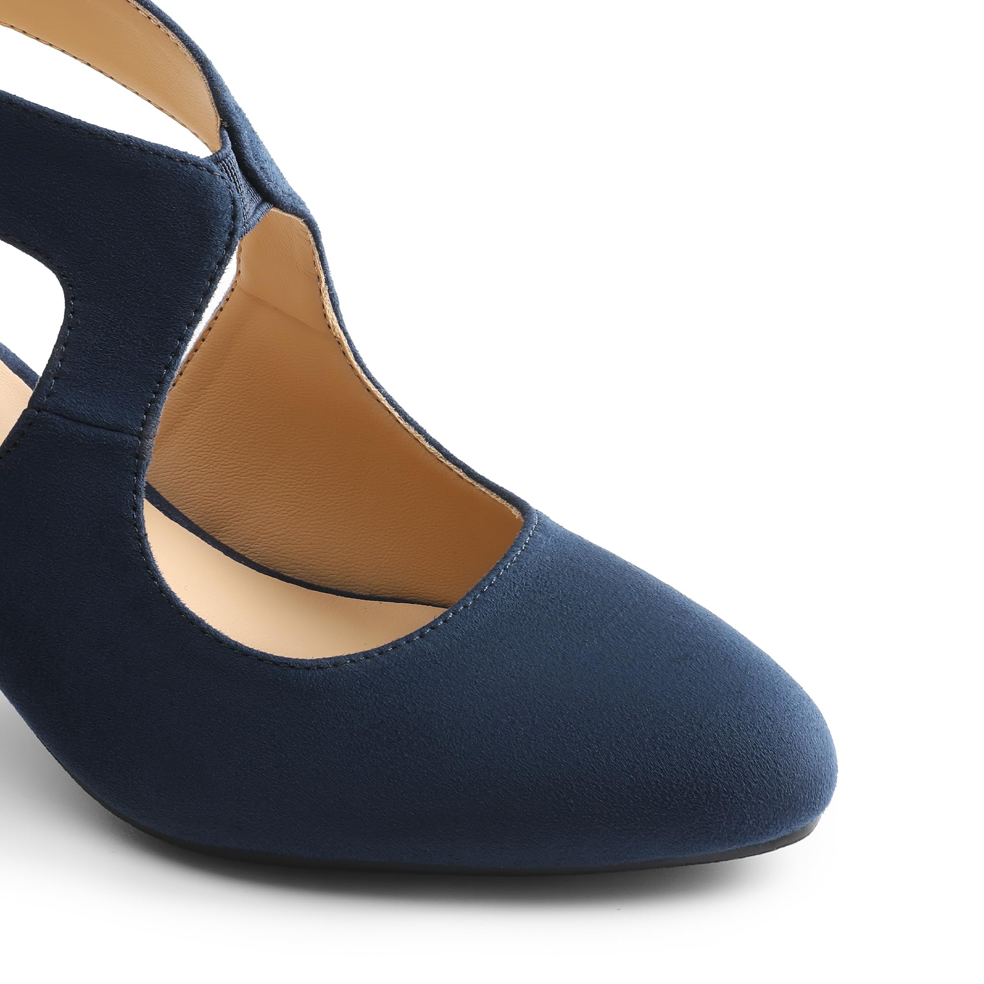 Dream Pairs, scarpe da donna con punta chiusa, tacco basso kitten heel, eleganti per abiti da festa e da sposa, Blu marino, 40 EU