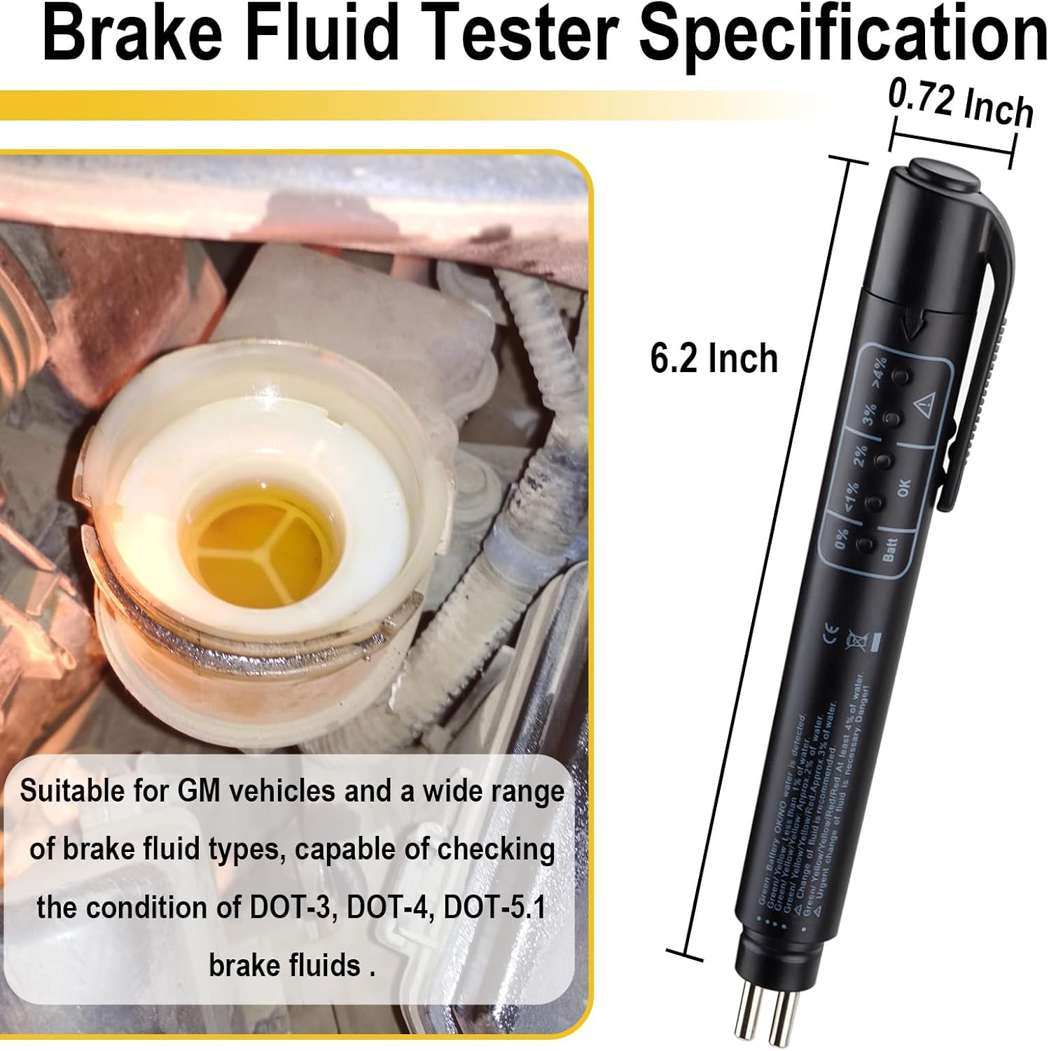 ecocstm Brake Fluid Tester, Brake Fluid Moisture Tester, Brake Fluid Liquid Tester Pen with 5 LED Indicators, Auto Brake Diagnostic Checker Tool for DOT3 DOT4 DOT5.1 Brake Fluid