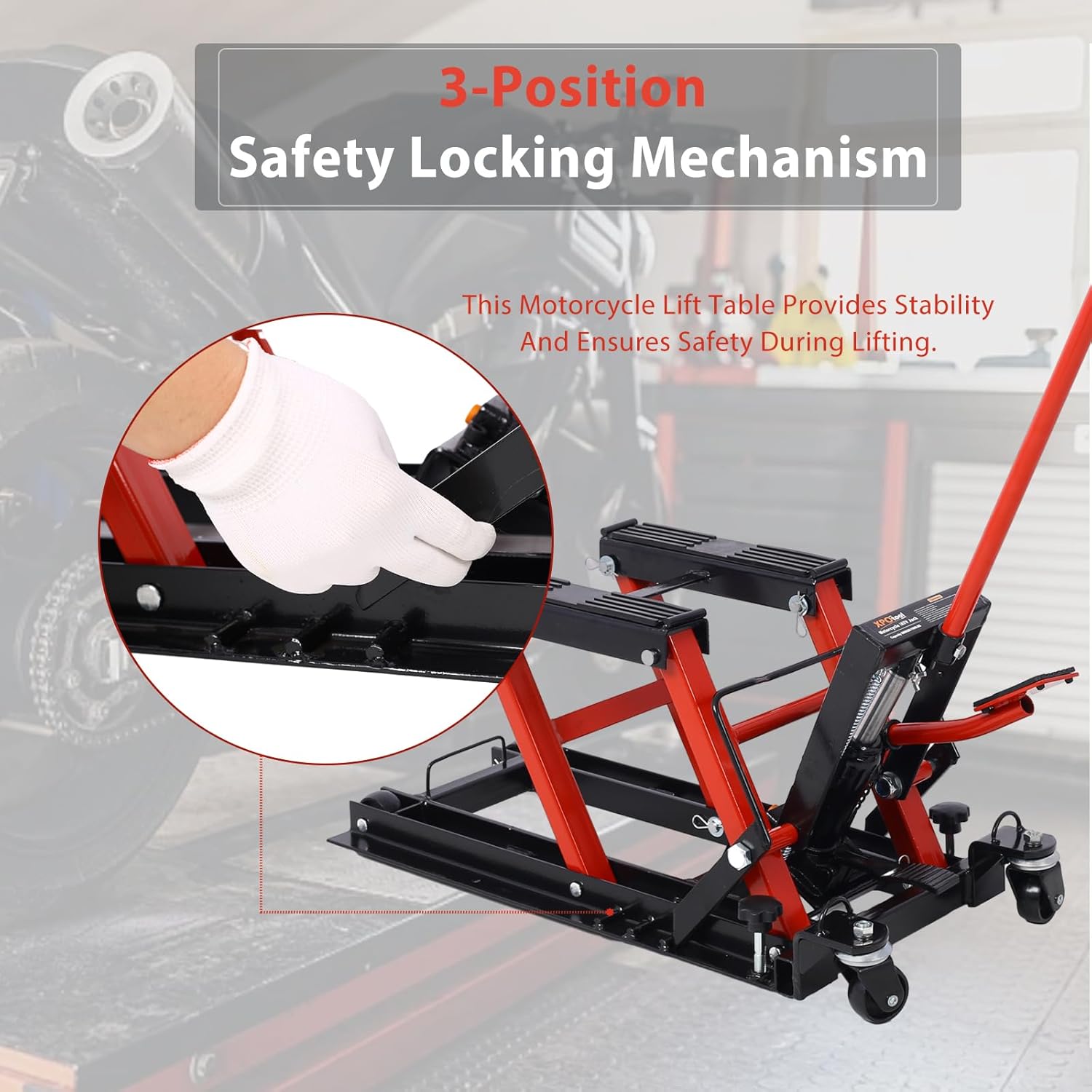 Hydraulic Motorcycle Lift Jack, 1500 LBS Capacity ATV Scissor Lift Jack with Wheels and Handle, Portable Motorcycle Lift Table Hydraulic Foot-Operated Hoist Stand for Motorcycle ATV UTV Powersports