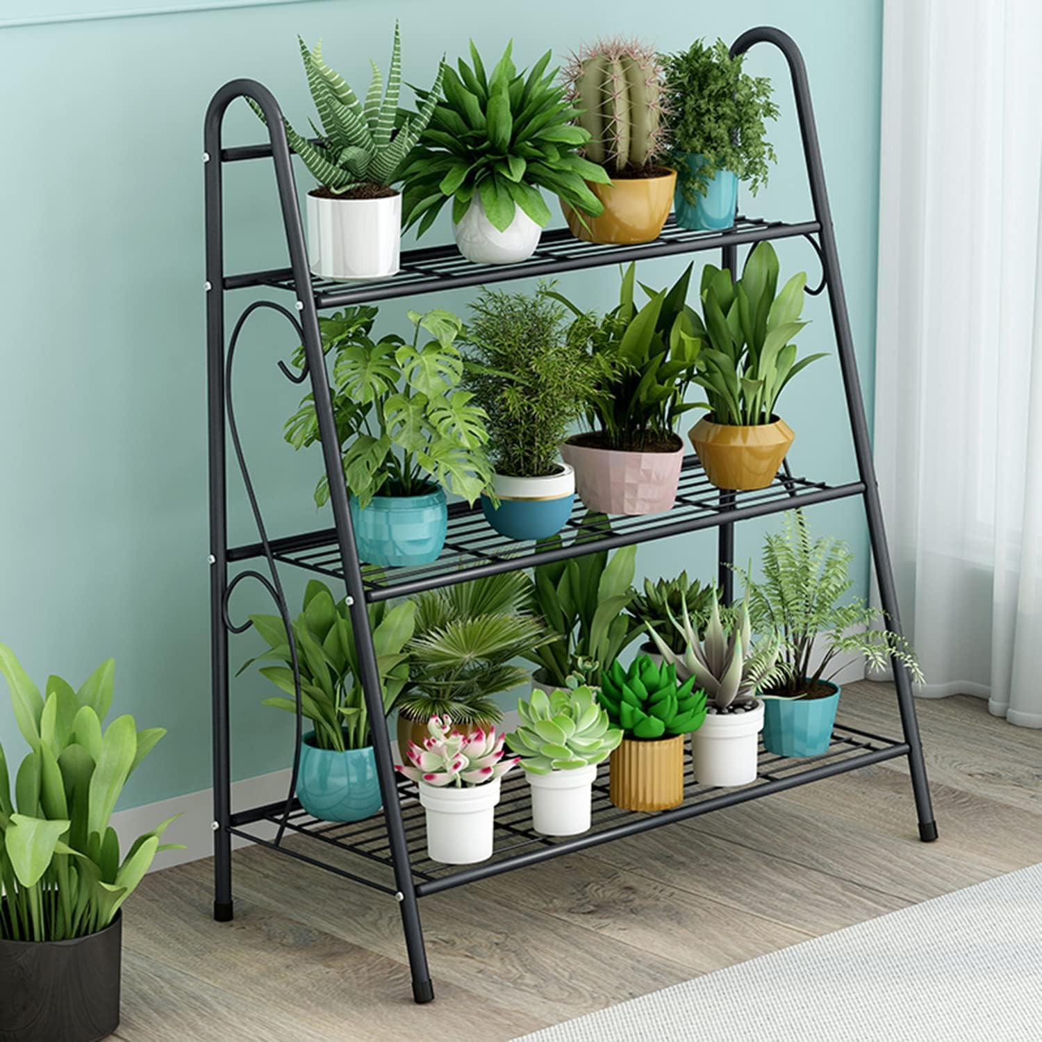 TRIANGLE Plant Stand, Flower Stand, 3 Tier Metal Plant Shelves, Storage