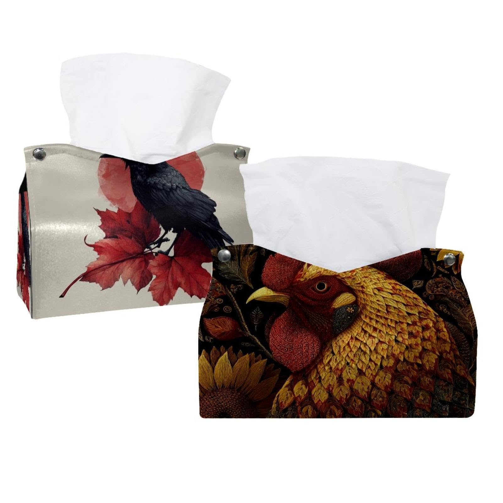 Housse de boîte à mouchoirs coq tournesol lot de 2 étuis tissu rectangulaires