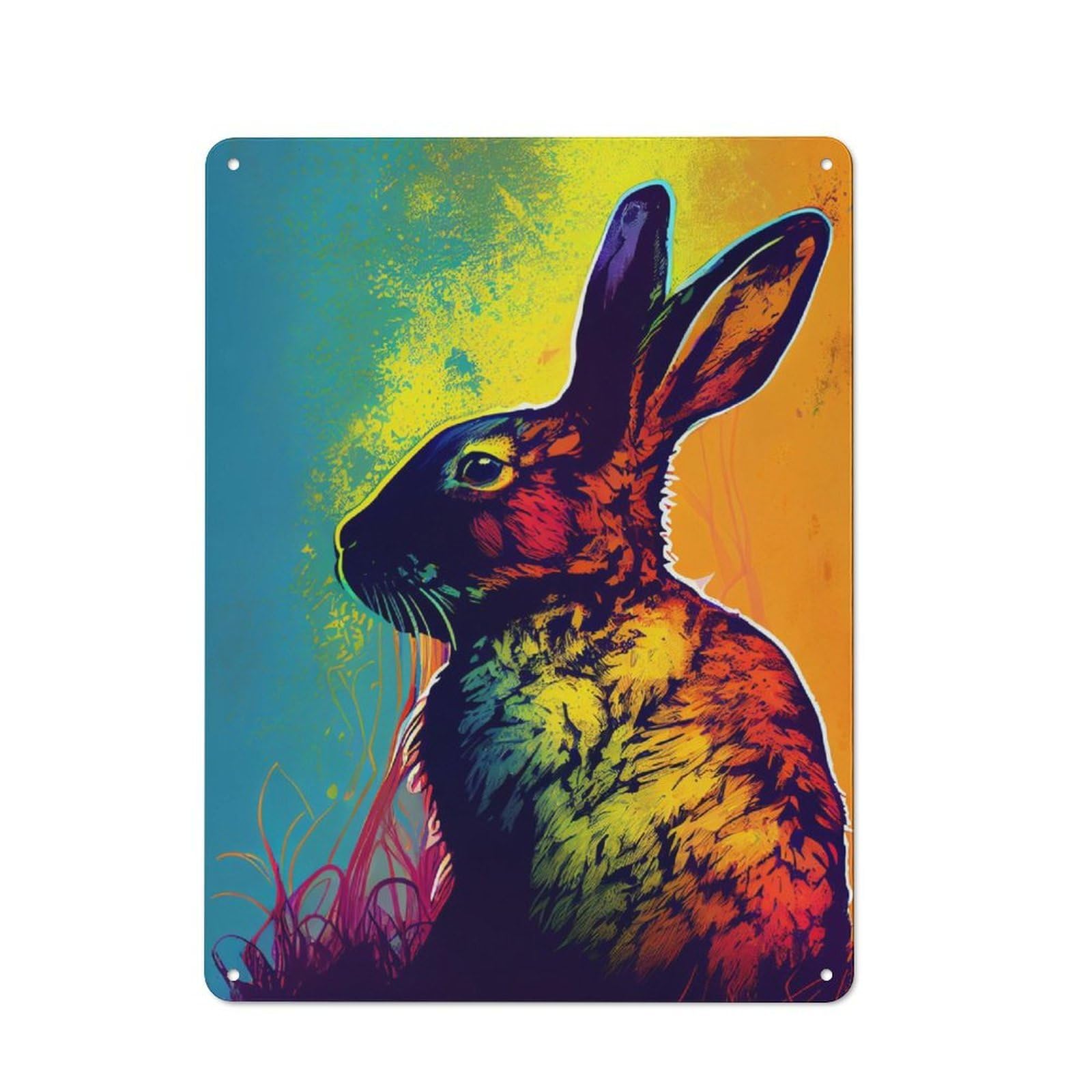 Junmoney Rabbit Popart Animal Metal Wall Sign 40X30cm Featuring For Workshop Wall, Suited To Metal Sign Collectors