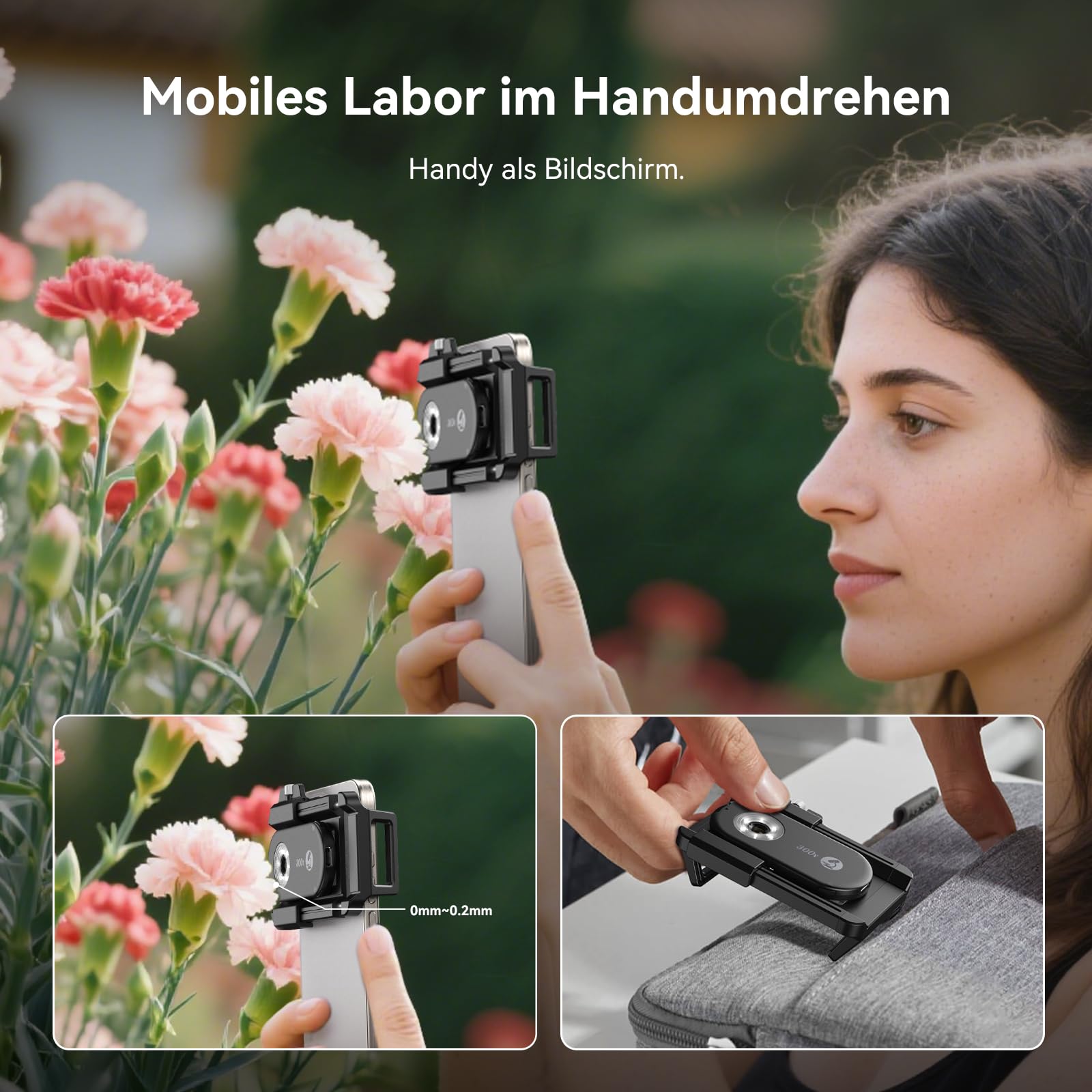 Evil Eye 300X Handy Mikroskop, Telefonmikroskop mit CPL, 18 LED-Licht, 19 Beleuchtungsmodi, Mikroskop Handy UV-Licht & Universalclip Für Android/iPhone, Ideal Für Gärtner, Uhren & Schmuckliebhaber
