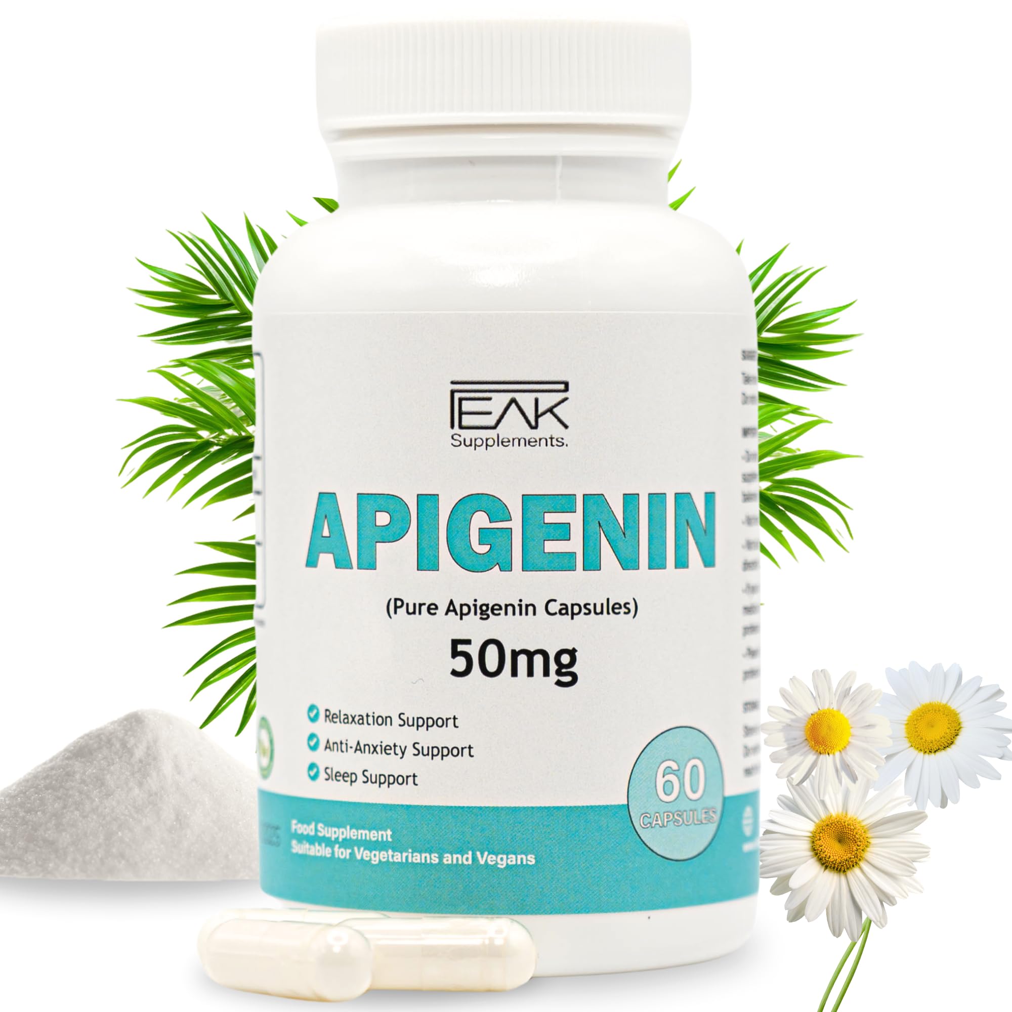 Apigenin - 98% Purity Optimal 50mg | Sleep, Relaxation and Mood Support | Potent and Pure Extract | Natural Immune System Support and Anti-Inflammatory Aid