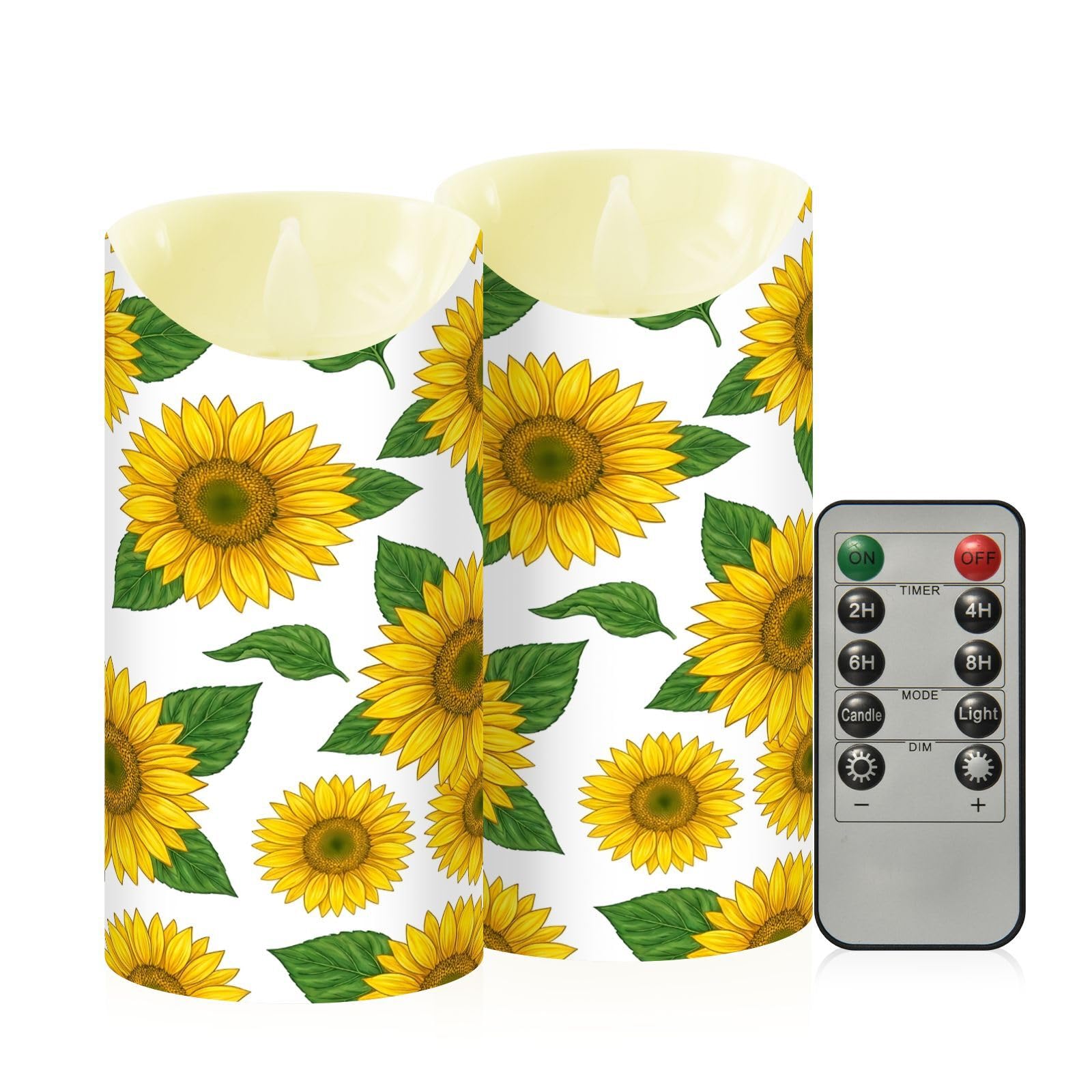 Ewusp Sunflowers Flameless Candles Battery Operated Flickering LED Pillar Candles Set of 2 with Remote Control & Timer, for Home Decor Wedding Holiday Party Centerpieces
