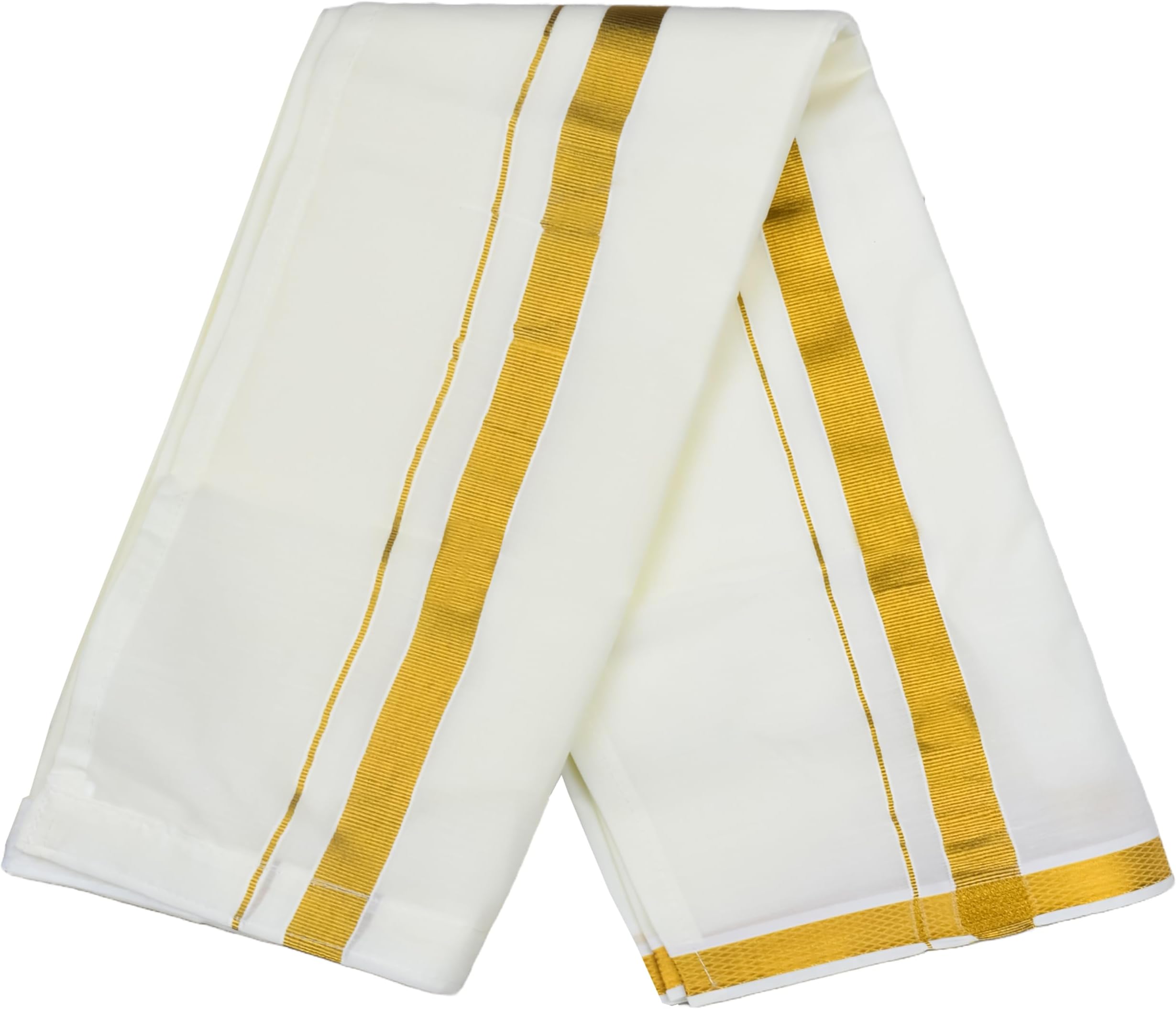 NITHILA CREATIONS Kerala Cotton Kasavu Mundu Dhoti for Boys, Offwhite with Golden Border, Sticky Tape Mundu (Offwhite)