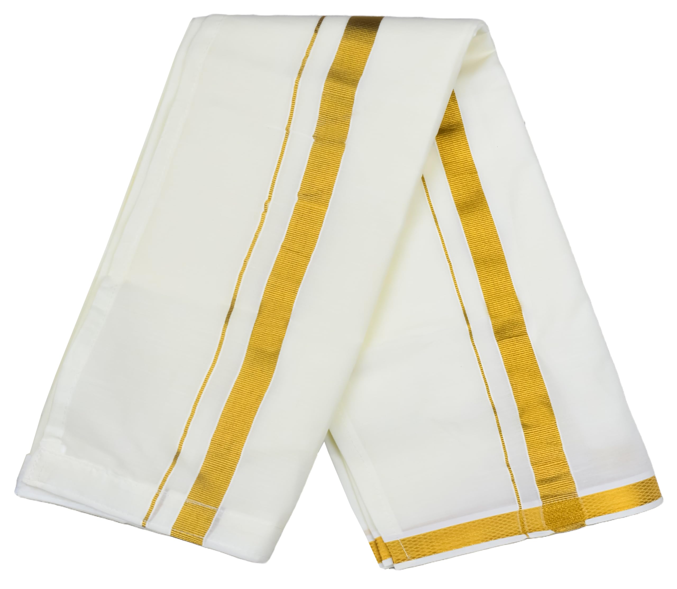 NITHILA CREATIONSKerala Cotton Kasavu Mundu Dhoti for Boys, Offwhite with Golden Border, Sticky Tape Mundu (Offwhite)