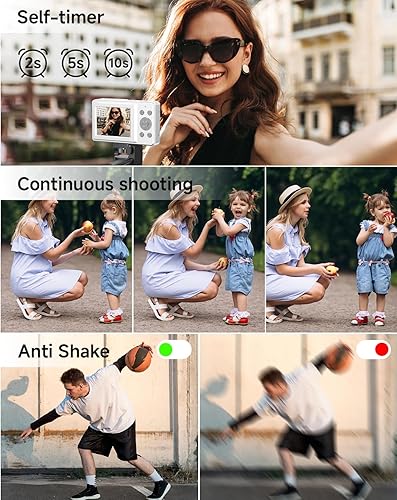 Miniatura 4 de Cámara digital para niños, FHD 1080P 44MP apuntar y disparar cámara digital con detección facial, captura de sonrisas, zoom 18X, 20 filtros,