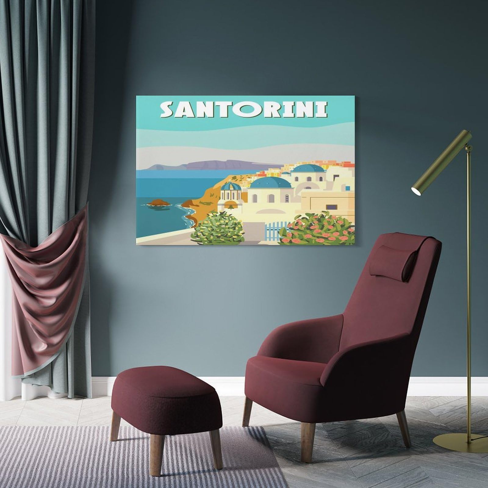 Junmoney Frame-Style-17 Santorini Travel (3) Home Decor Wall Art, 20X30inch(50X75cm), For Lounge, Bedroom Or Personal Spaces, Thoughtful Wall Decor For Art Lovers