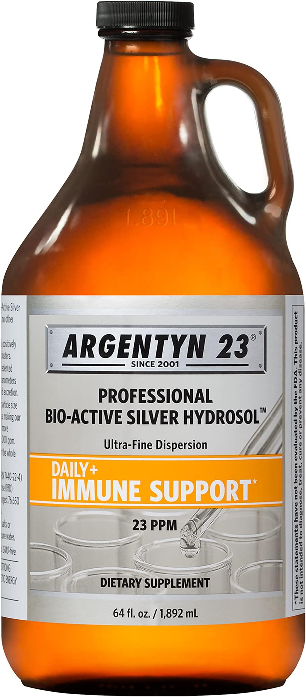 Argentyn 23 Professional Bio-Active Silver Hydrosol for Immune Support – Colloidal Silver, 23ppm, 64oz (1,892mL) – Twist-Top