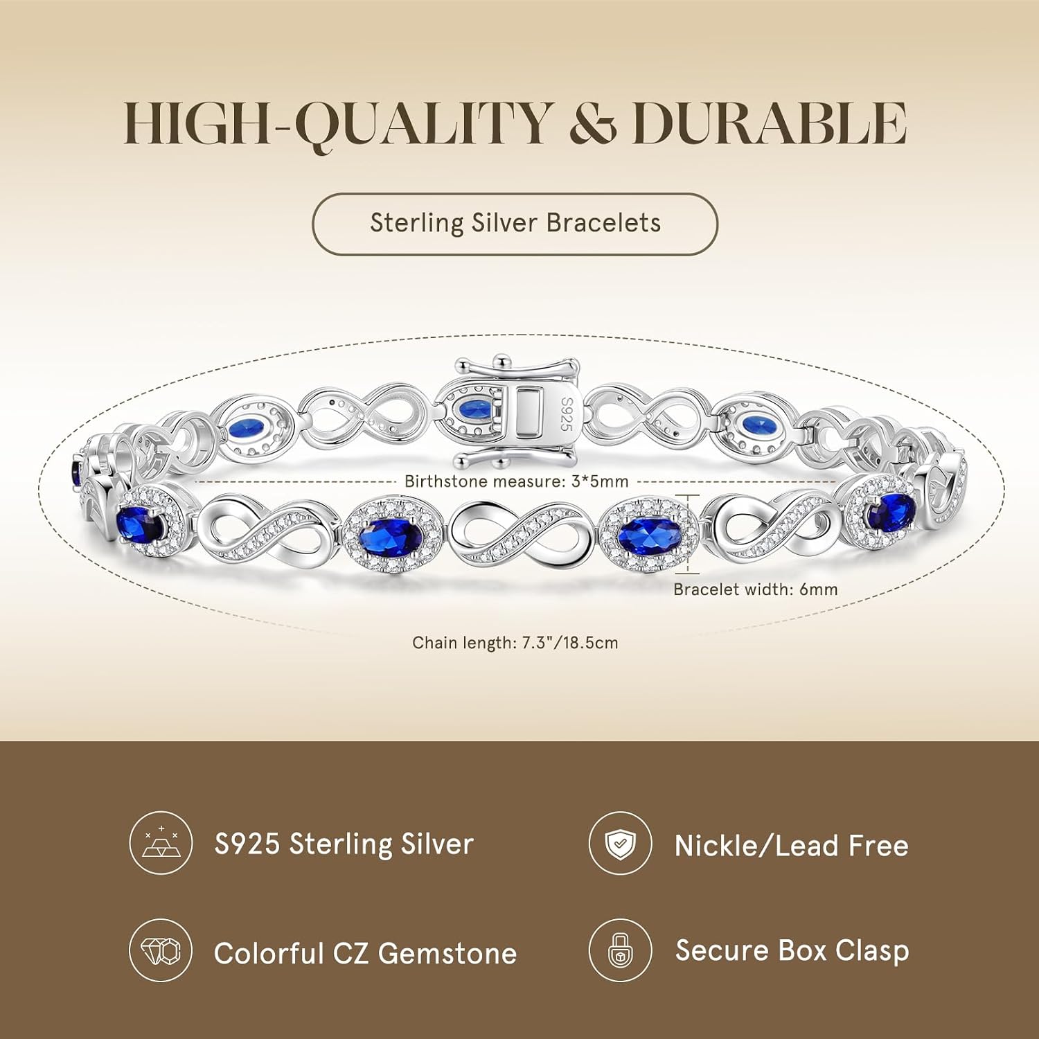 FANCIME Infinity Embrace Birthstone Tennis Bracelet for Women Infinity Design Sterling Silver Oval Shape Gemstone Jewelry Anniversary Birthday Mothers Day Gifts for Women Her Mom Wife, Chain Length 7.3"