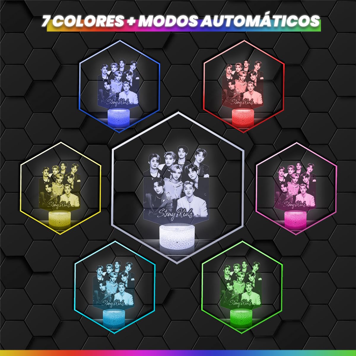 Lampephoto.fr - Lámpara 3D Stray K Decoración Cuarto Lámpara 3D Stray K Objeto K-Pop Corea Pop Coreana Idea de Regalo Luz Suave Luz Nocturna Decoración de Escritorio, Regalo Navidad TOP