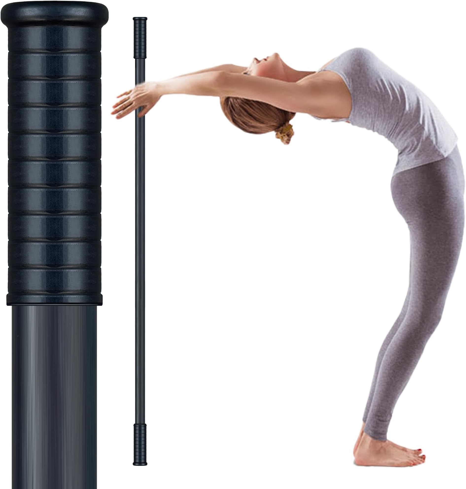 Yoga Stick with Soft Ends-Stretching Stick-Workout Stick Exercise Bar-Pilates Stick-Balance Fitness Stick-Yoga Dowel Rod Shoulder Movement- Physiotherapy Stick(Soft-Touch Matte Black 5ft)