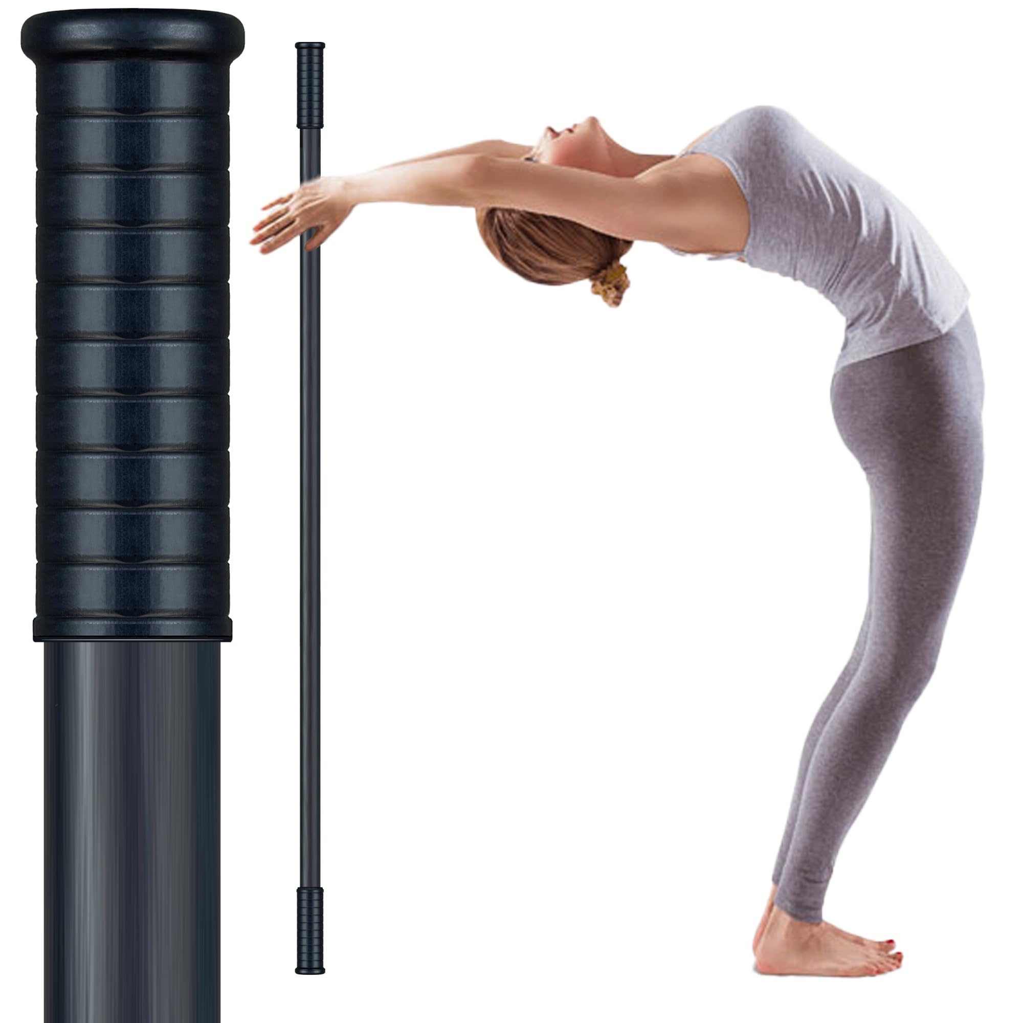 Yoga Stick with Soft Ends-Stretching Stick-Workout Stick Exercise Bar-Pilates Stick-Balance Fitness Stick-Yoga Dowel Rod Shoulder Movement- Physiotherapy Stick(Soft-Touch Matte Black 5ft)