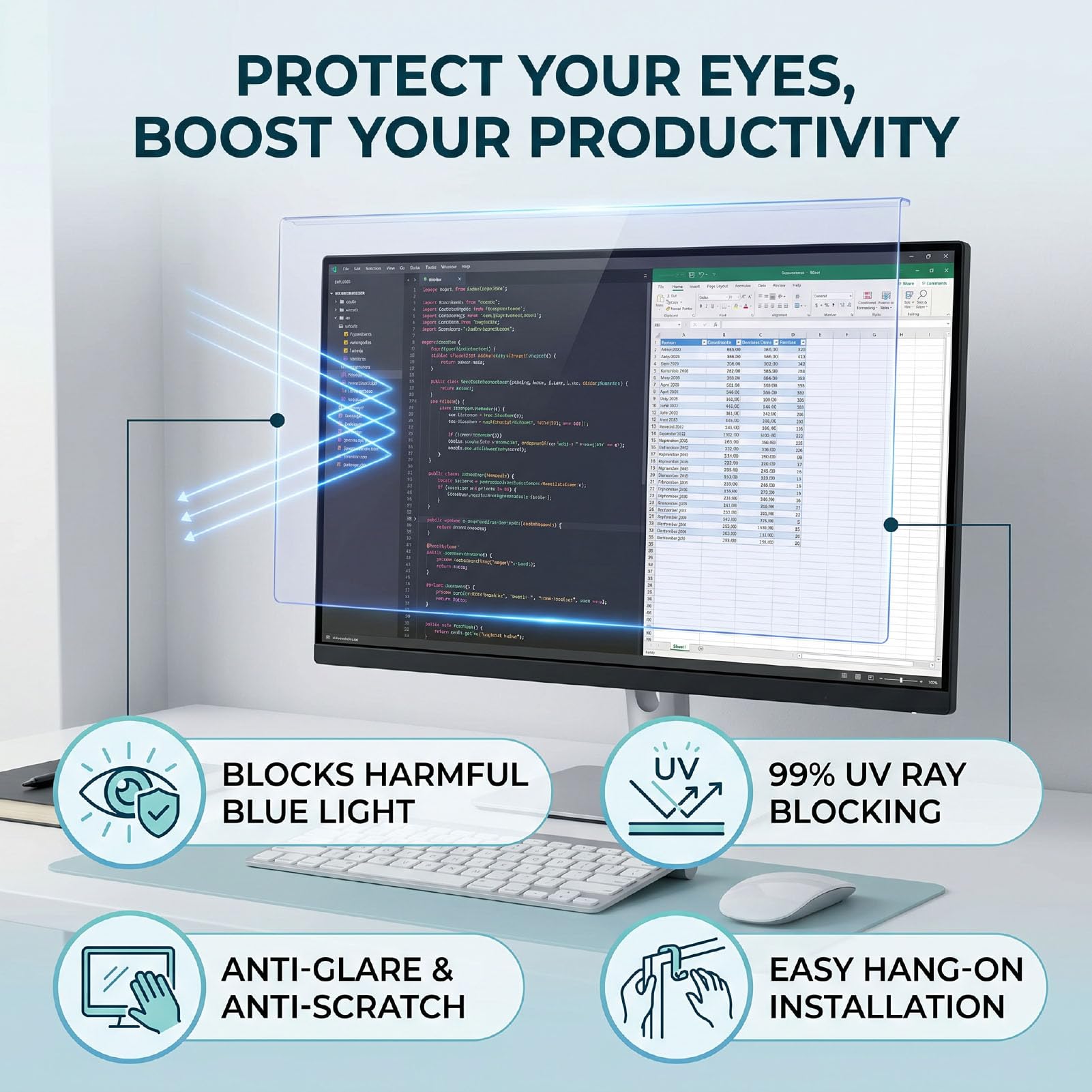 Bewinner Pellicola Salvaschermo per Computer per Monitor da 27 Pollici, Filtro Blocca Luce Blu per Display LED, Pellicola Acrilica Antiriflesso per Impiegati e Programmatori