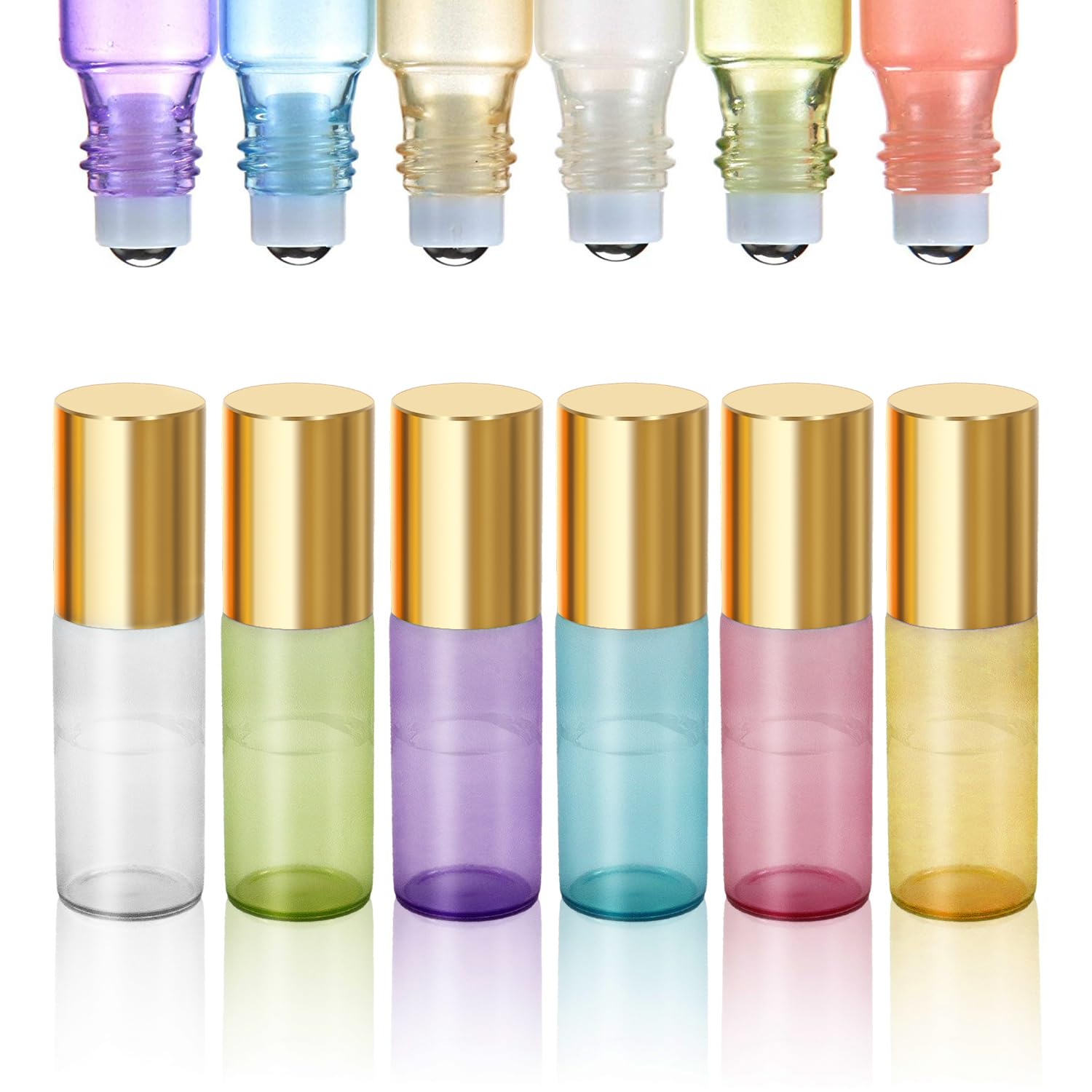 Pinkiou Roller Bottles Roll on Bottle in vetro Sfera in acciaio per oli essenziali Flaconi vuoti da 5 ml (con 1 cavatappi)