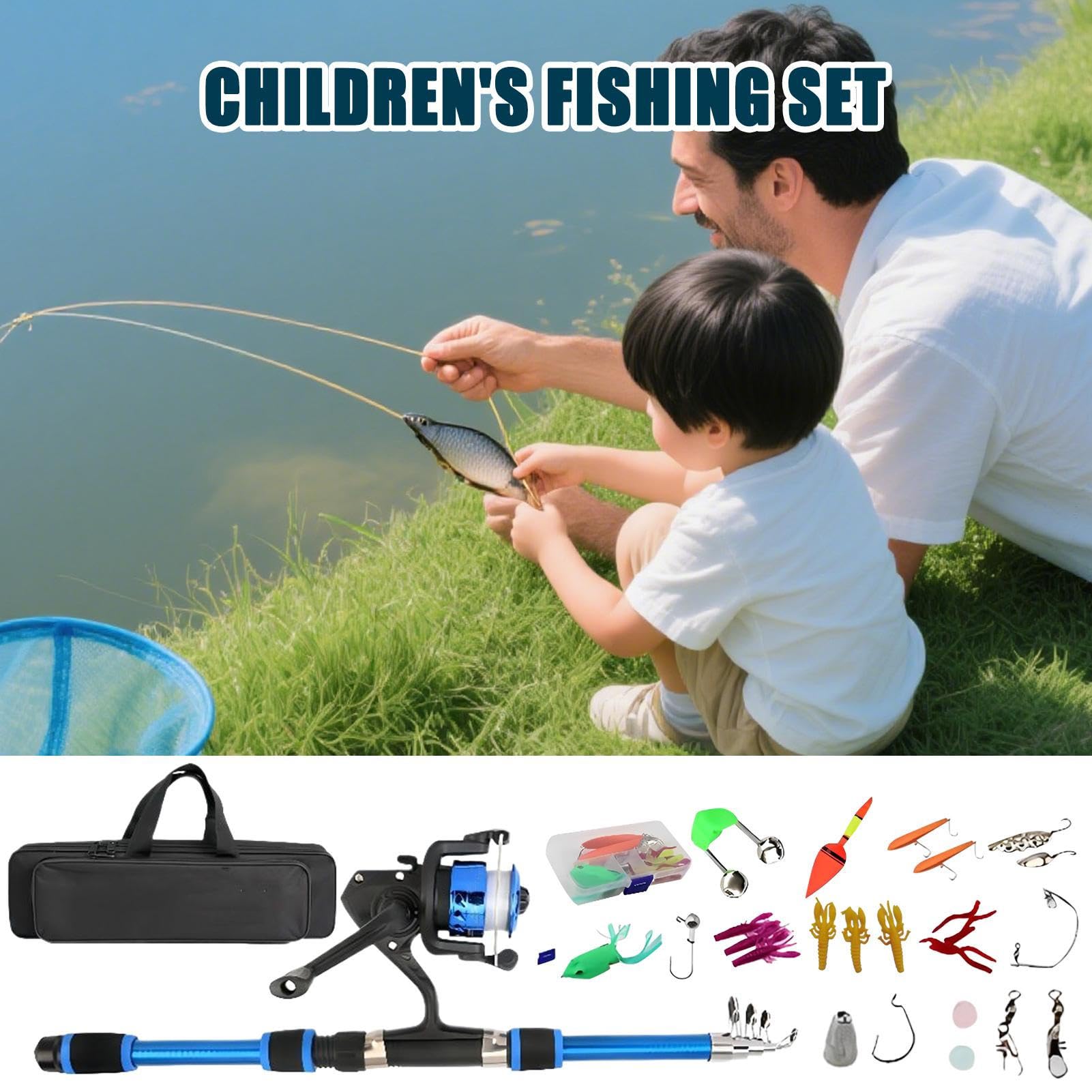 Kit Canne à Pêche Enfant – Débutant, Télescopique 1,8 M, Avec Sac – Eau Douce Et Salée – Idéal Pour Garçons Et Filles